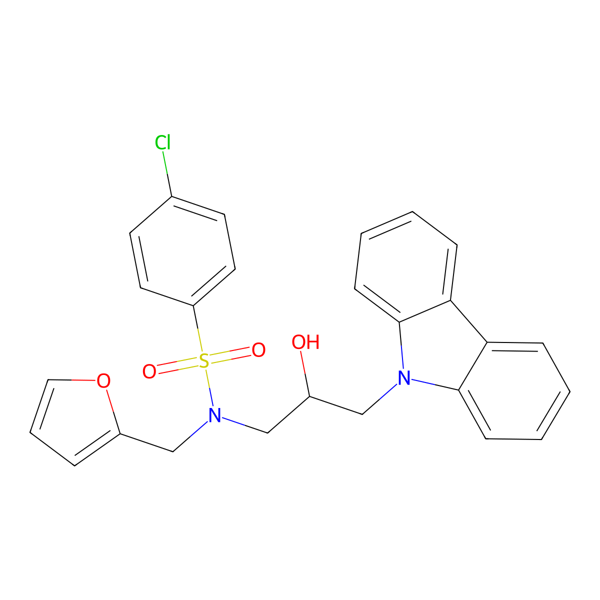 N-(3-carbazol-9-yl-2-hydroxypropyl)-4-chloro-N-(furan-2-ylmethyl)benzenesulfonamide molecular structure, CAS 325986-39-8