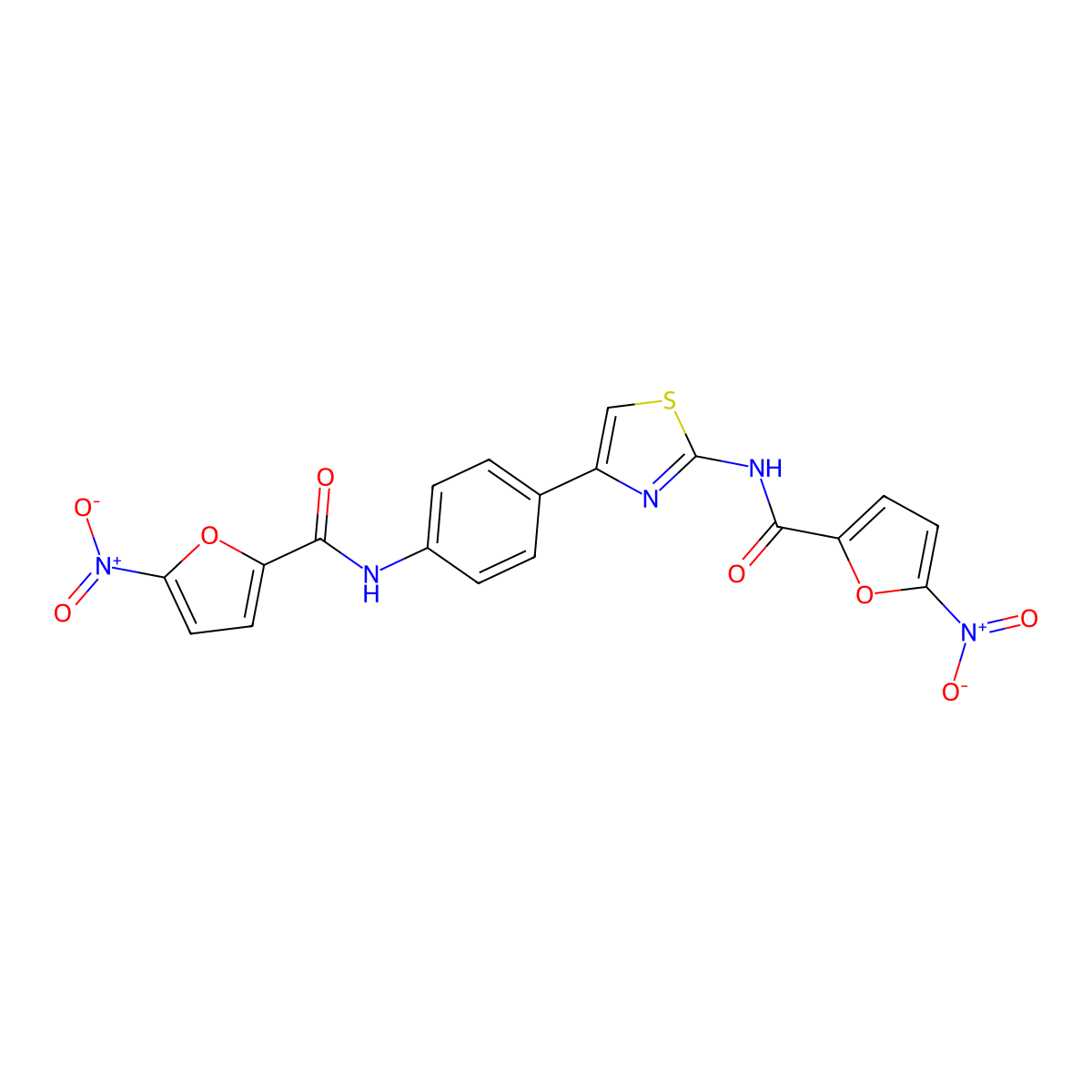 5-nitro-N-(4-(4-(5-nitrofuran-2-carboxamido)phenyl)thiazol-2-yl)furan-2-carboxamide molecular structure, CAS 325986-46-7