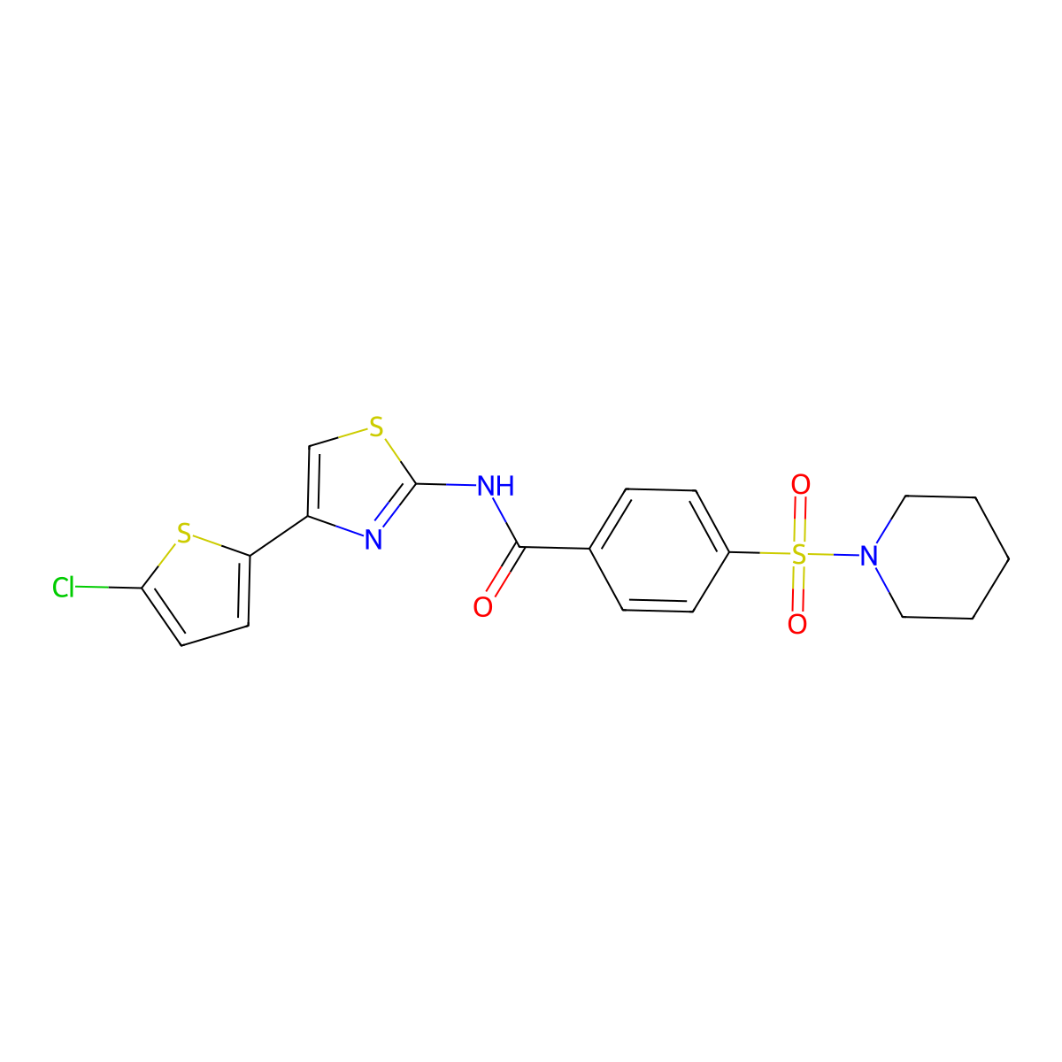 N-(4-(5-chlorothiophen-2-yl)thiazol-2-yl)-4-(piperidin-1-ylsulfonyl)benzamide molecular structure, CAS 325986-64-9
