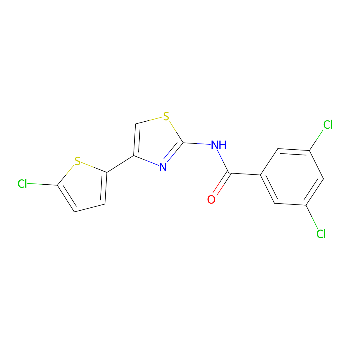 3,5-dichloro-N-[4-(5-chlorothiophen-2-yl)-1,3-thiazol-2-yl]benzamide molecular structure, CAS 325986-67-2