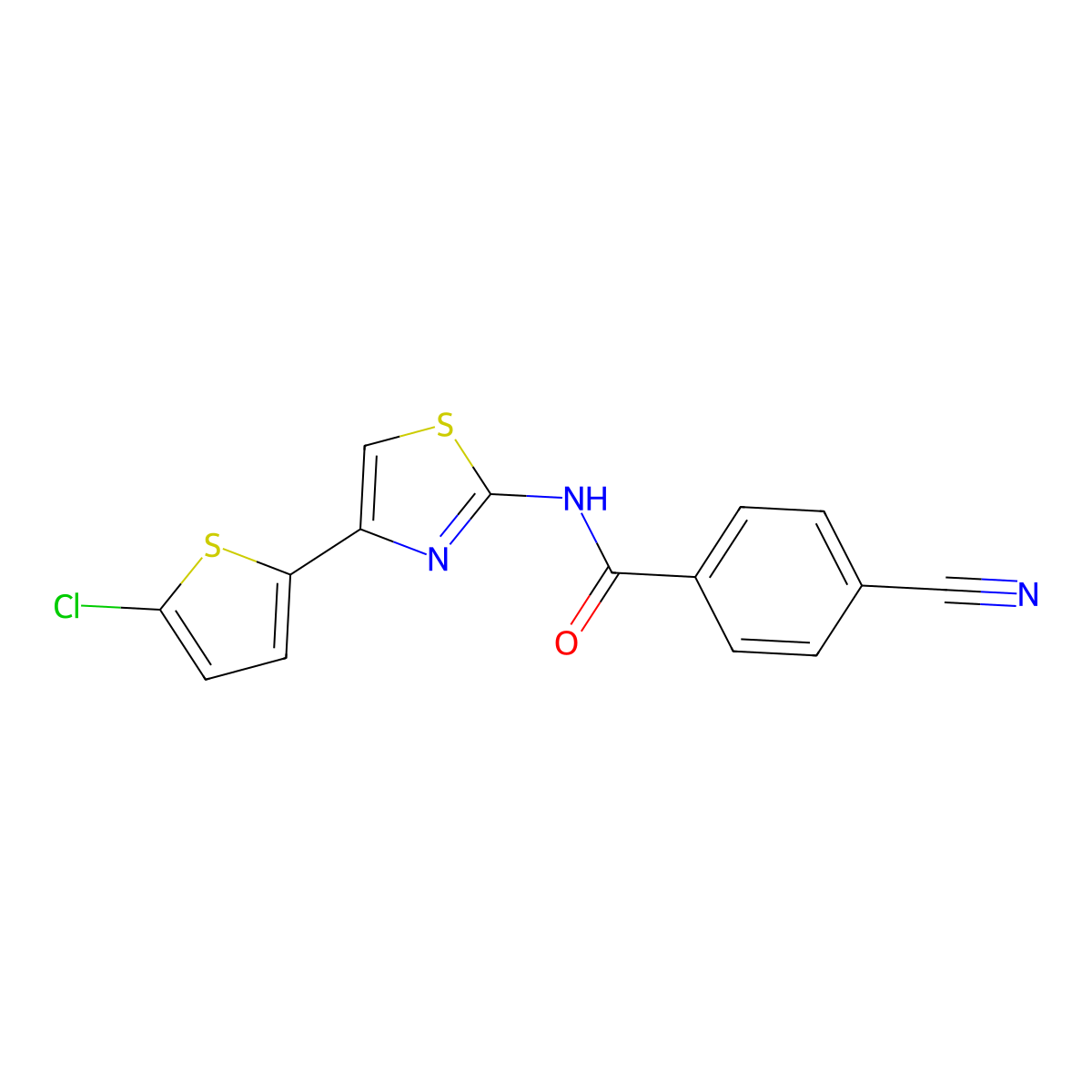 N-(4-(5-chlorothiophen-2-yl)thiazol-2-yl)-4-cyanobenzamide molecular structure, CAS 325986-72-9
