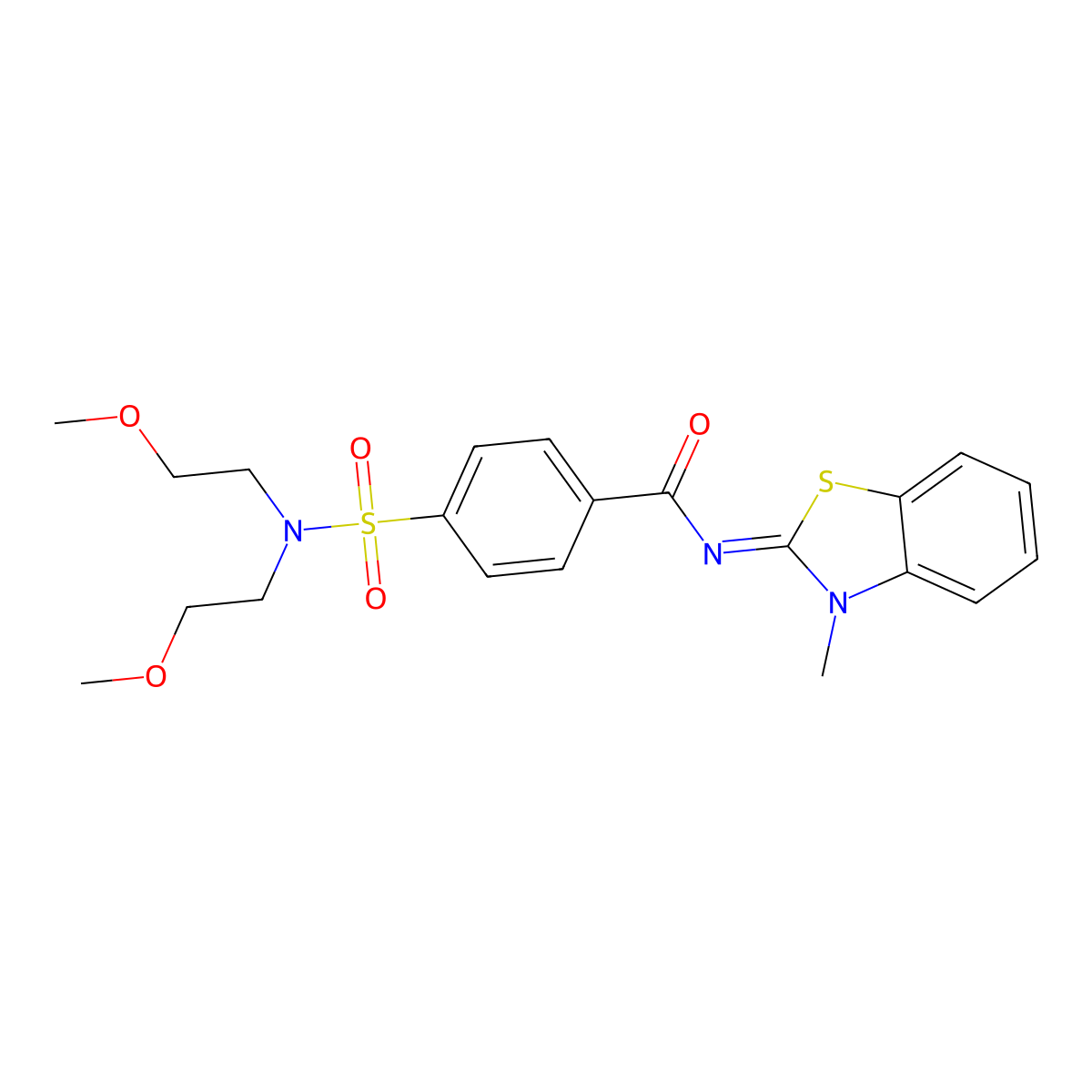 4-[bis(2-methoxyethyl)sulfamoyl]-N-(3-methyl-1,3-benzothiazol-2-ylidene)benzamide molecular structure, CAS 325986-87-6