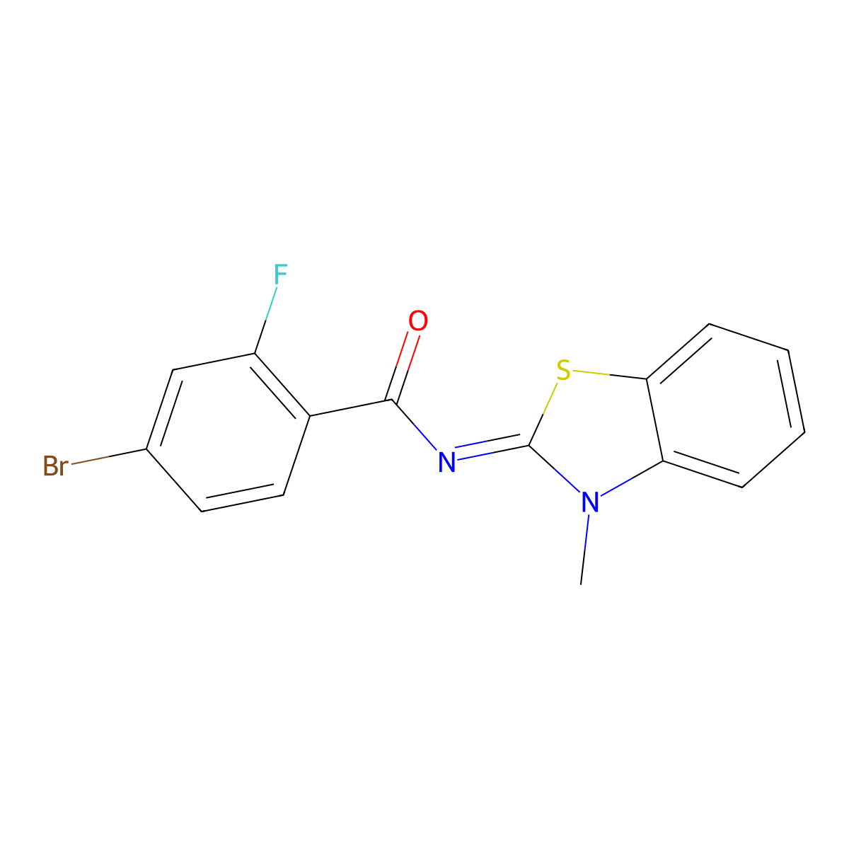 4-bromo-2-fluoro-N-(3-methyl-1,3-benzothiazol-2-ylidene)benzamide molecular structure, CAS 325986-89-8