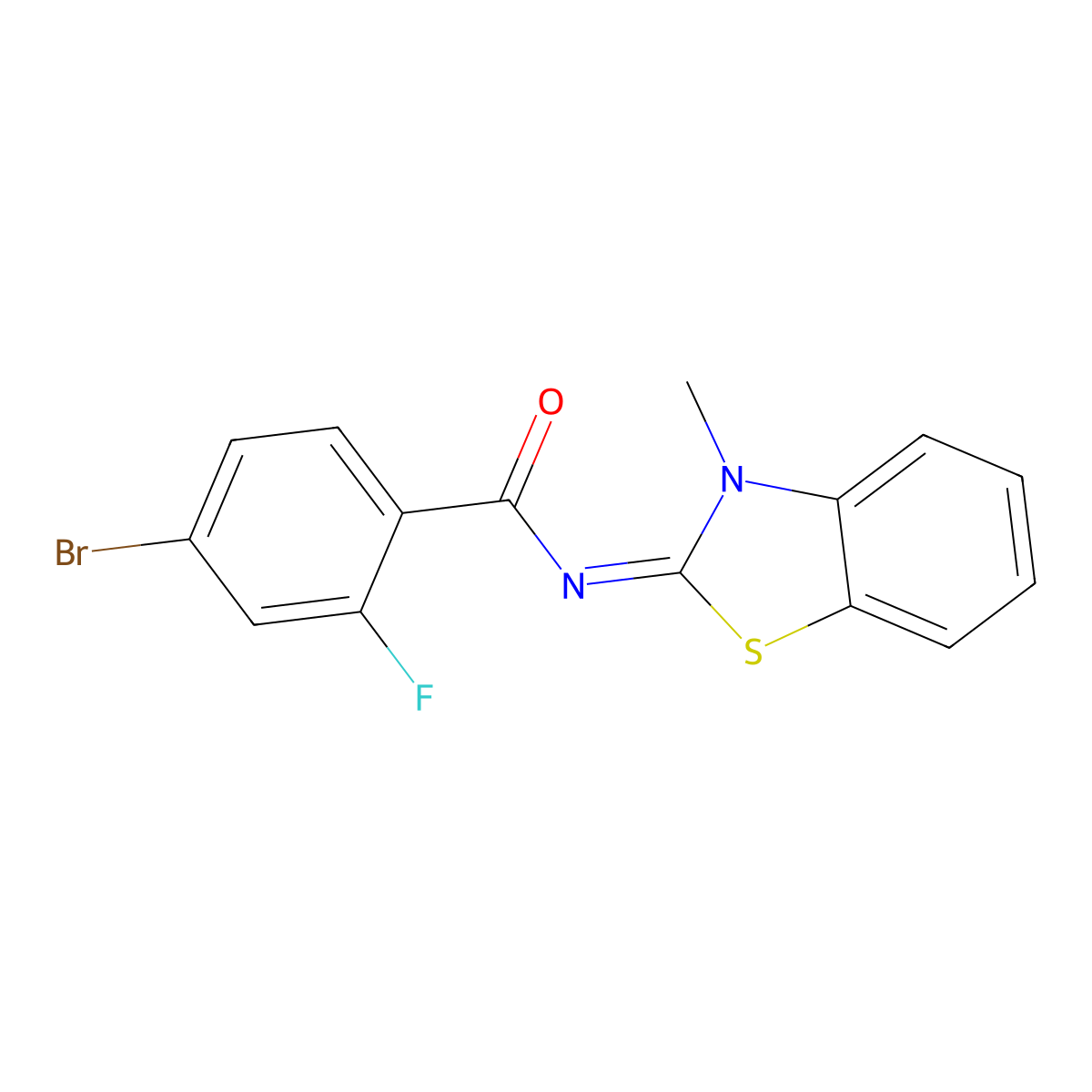 4-bromo-2-fluoro-N-(3-methyl-1,3-benzothiazol-2-ylidene)benzamide molecular structure, CAS 325986-89-8