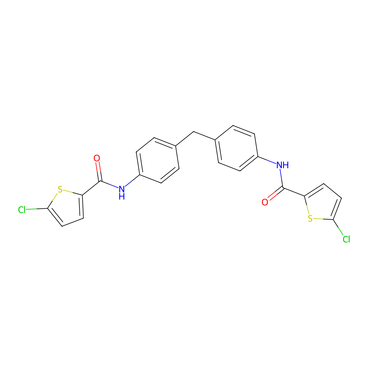 5-chloro-N-[4-[[4-[(5-chlorothiophene-2-carbonyl)amino]phenyl]methyl]phenyl]thiophene-2-carboxamide molecular structure, CAS 325987-22-2