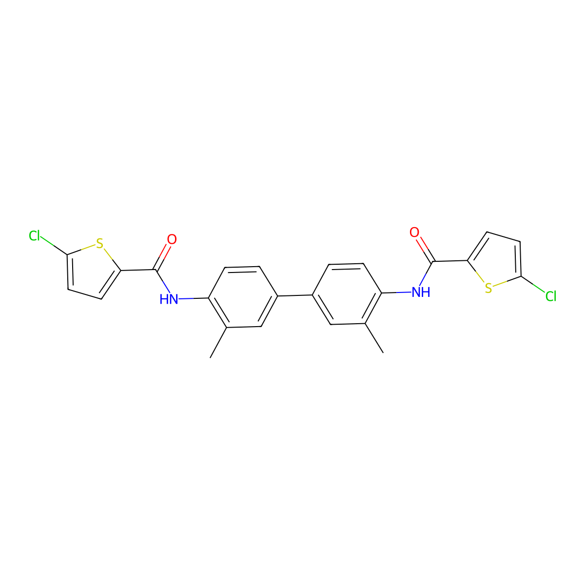 5-chloro-N-[4-[4-[(5-chlorothiophene-2-carbonyl)amino]-3-methylphenyl]-2-methylphenyl]thiophene-2-carboxamide molecular structure, CAS 325987-24-4