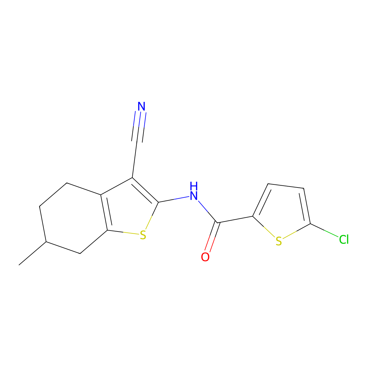 5-chloro-N-(3-cyano-6-methyl-4,5,6,7-tetrahydro-1-benzothiophen-2-yl)thiophene-2-carboxamide molecular structure, CAS 325987-36-8