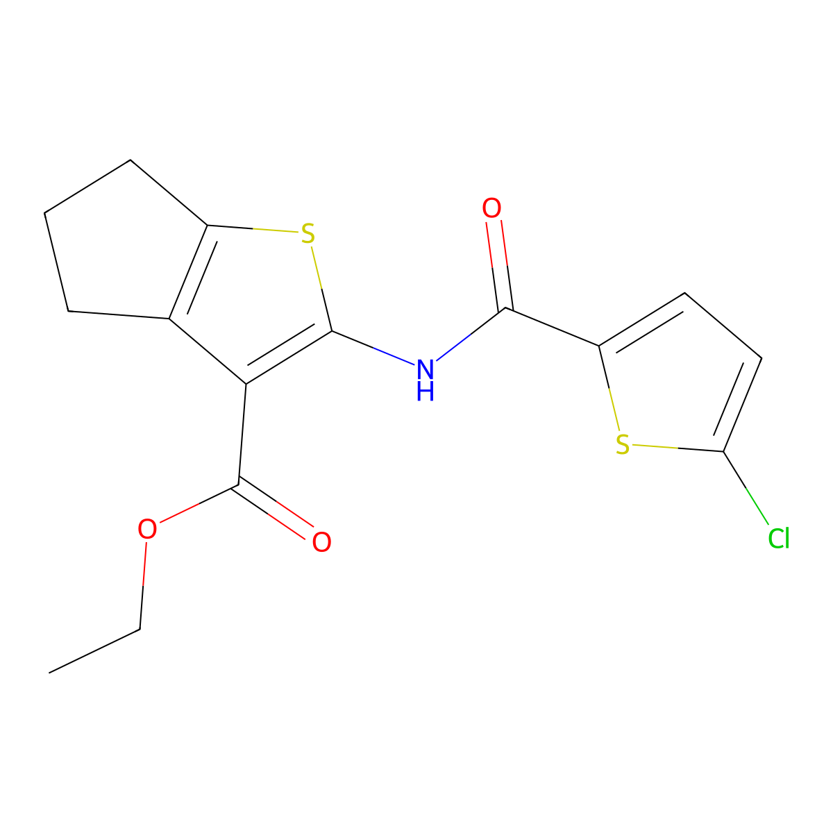 ethyl 2-(5-chlorothiophene-2-carboxamido)-5,6-dihydro-4H-cyclopenta[b]thiophene-3-carboxylate molecular structure, CAS 325987-37-9
