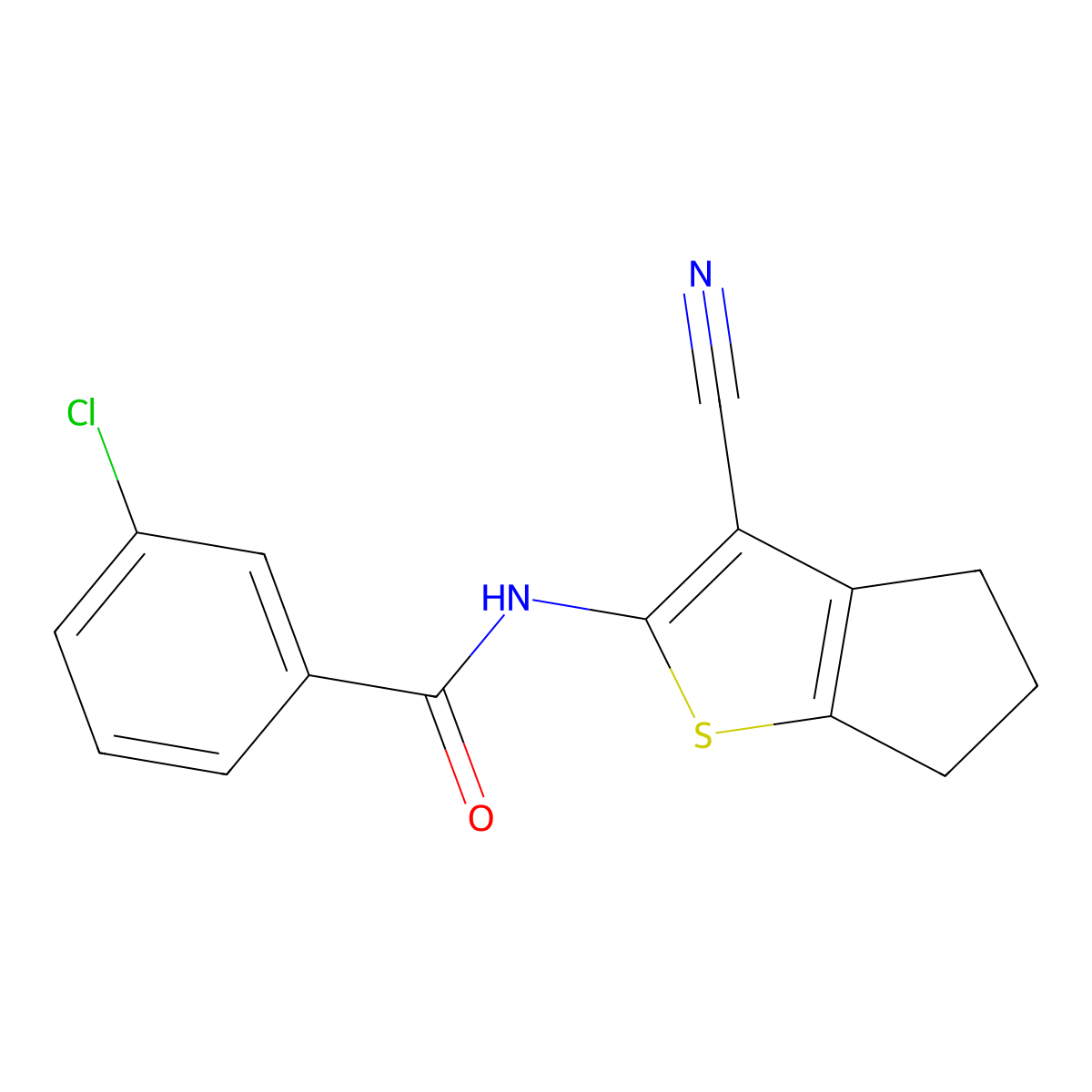 3-chloro-N-(3-cyano-5,6-dihydro-4H-cyclopenta[b]thiophen-2-yl)benzamide molecular structure, CAS 325987-57-3