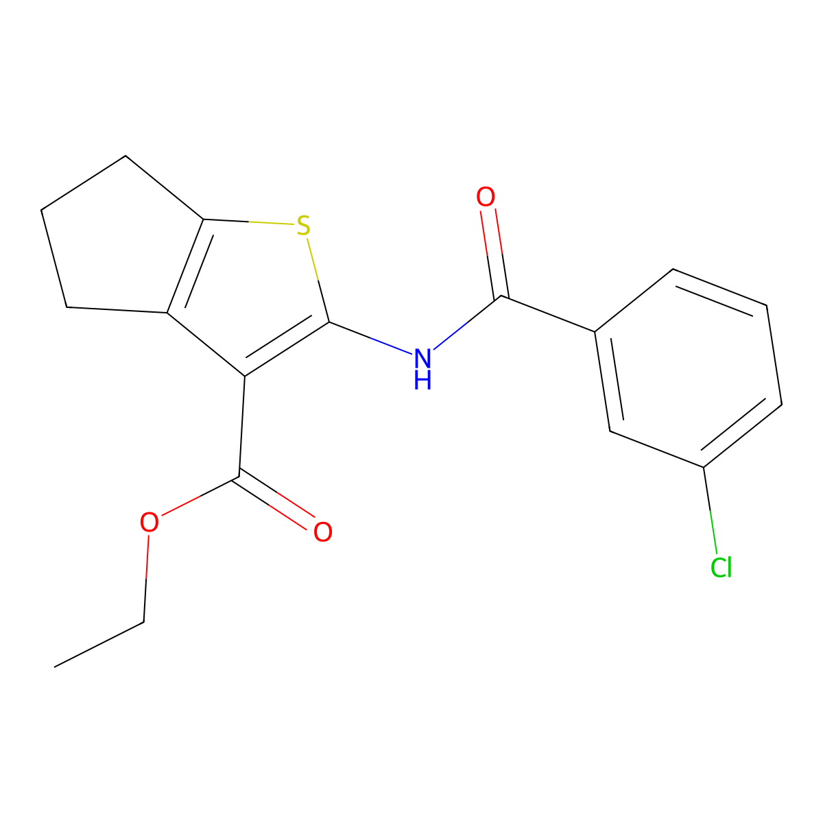 ethyl 2-[(3-chlorobenzoyl)amino]-5,6-dihydro-4H-cyclopenta[b]thiophene-3-carboxylate molecular structure, CAS 325987-64-2