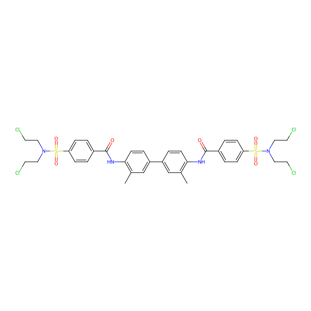 4-[Bis(2-chloroethyl)sulfamoyl]-N-(4'-{4-[bis(2-chloroethyl)sulfamoyl]benzamido}-3,3'-dimethyl-[1,1'-biphenyl]-4-YL)benzamide molecular structure, CAS 325987-66-4