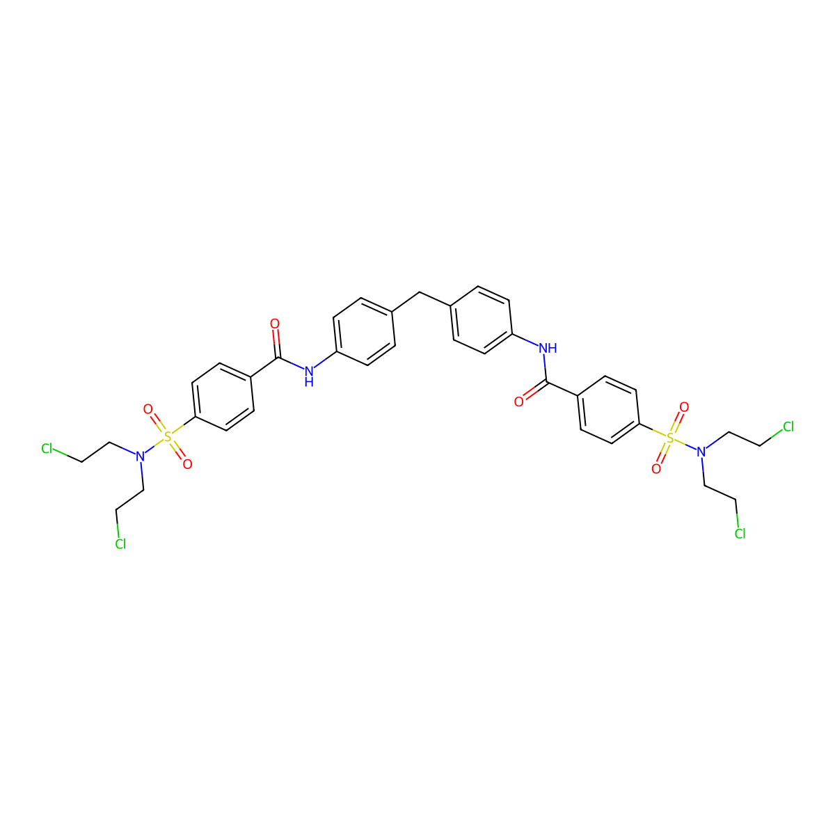 4-[bis(2-chloroethyl)sulfamoyl]-N-{4-[(4-{4-[bis(2-chloroethyl)sulfamoyl]benzamido}phenyl)methyl]phenyl}benzamide molecular structure, CAS 325987-67-5