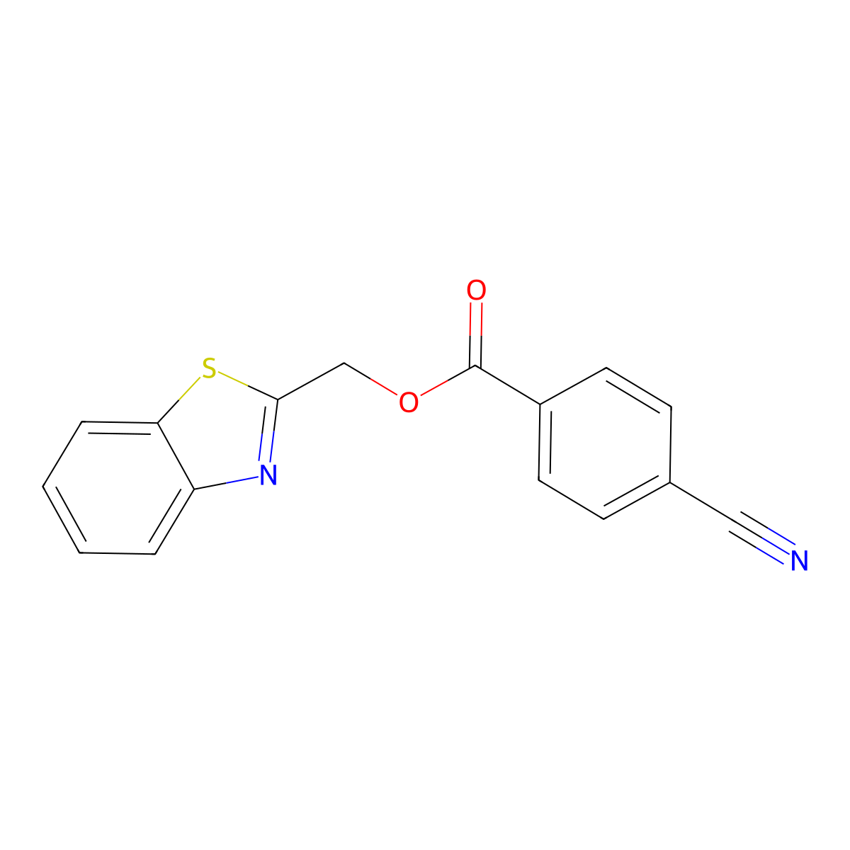 Benzo[d]thiazol-2-ylmethyl 4-cyanobenzoate molecular structure, CAS 325987-68-6