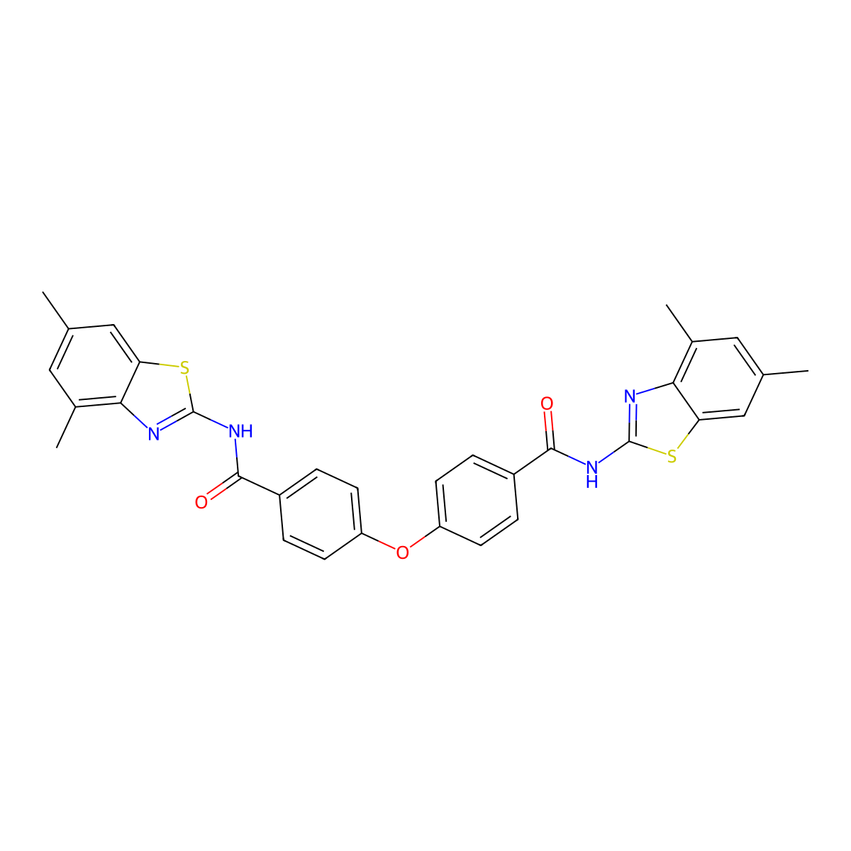 N-(4,6-Dimethyl-1,3-benzothiazol-2-YL)-4-{4-[(4,6-dimethyl-1,3-benzothiazol-2-YL)carbamoyl]phenoxy}benzamide molecular structure, CAS 325987-90-4
