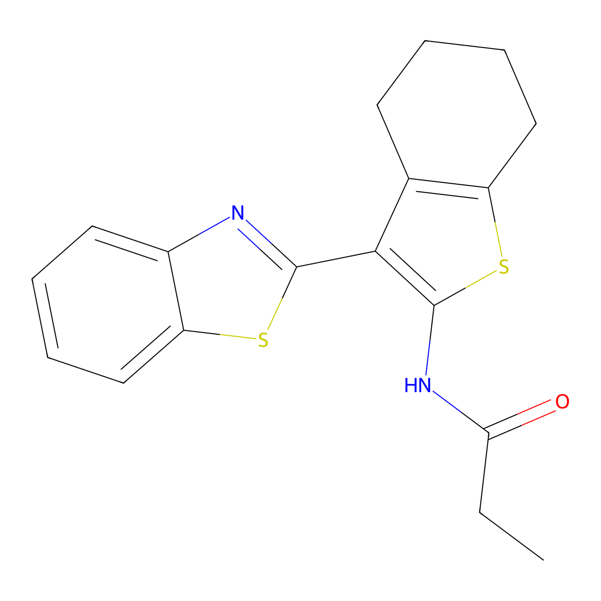 N-[3-(1,3-benzothiazol-2-yl)-4,5,6,7-tetrahydro-1-benzothiophen-2-yl]propanamide molecular structure, CAS 325988-32-7