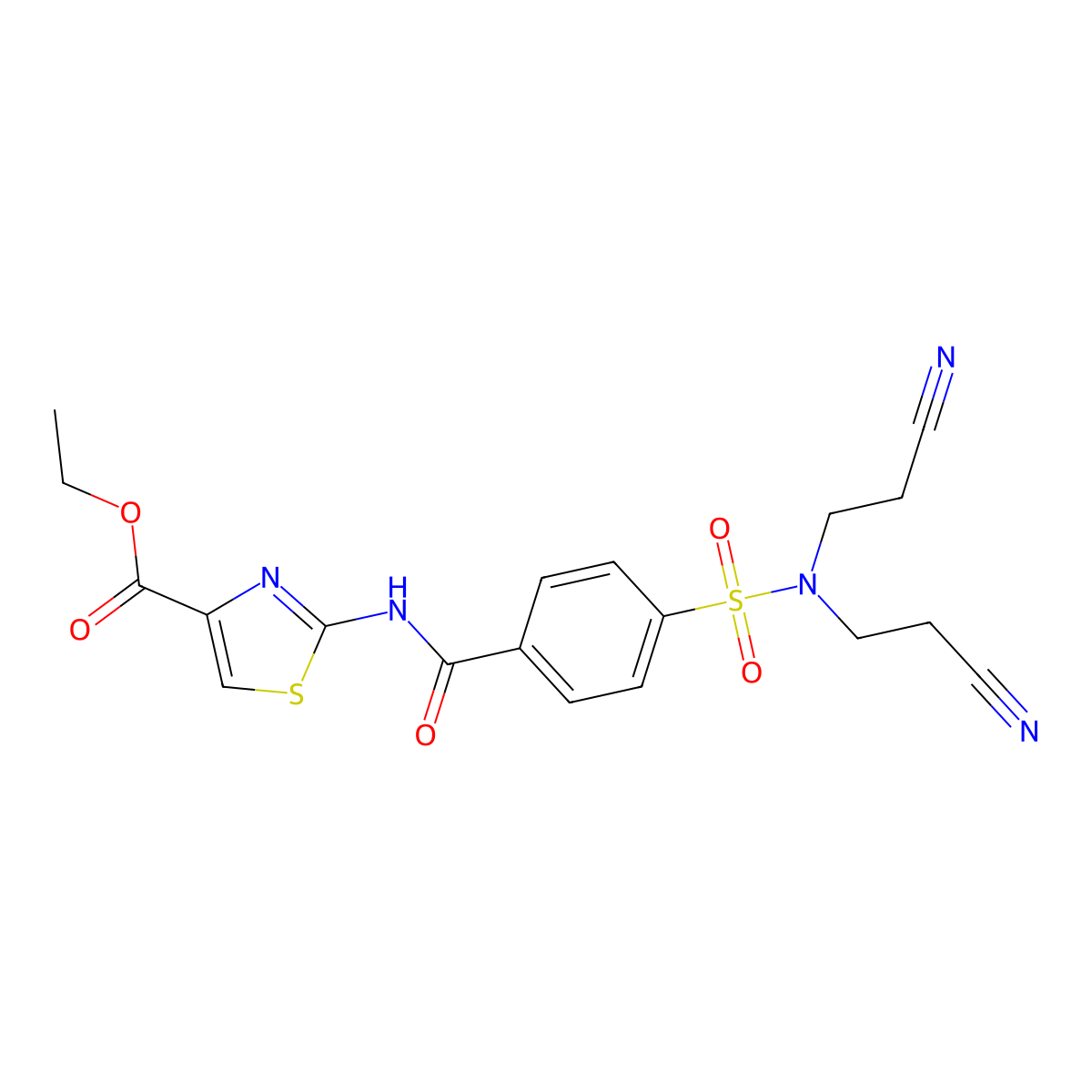 ethyl 2-(4-(N,N-bis(2-cyanoethyl)sulfamoyl)benzamido)thiazole-4-carboxylate molecular structure, CAS 325988-39-4