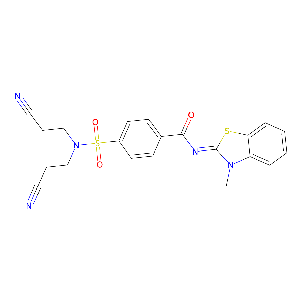 4-[bis(2-cyanoethyl)sulfamoyl]-N-(3-methyl-1,3-benzothiazol-2-ylidene)benzamide molecular structure, CAS 325988-40-7