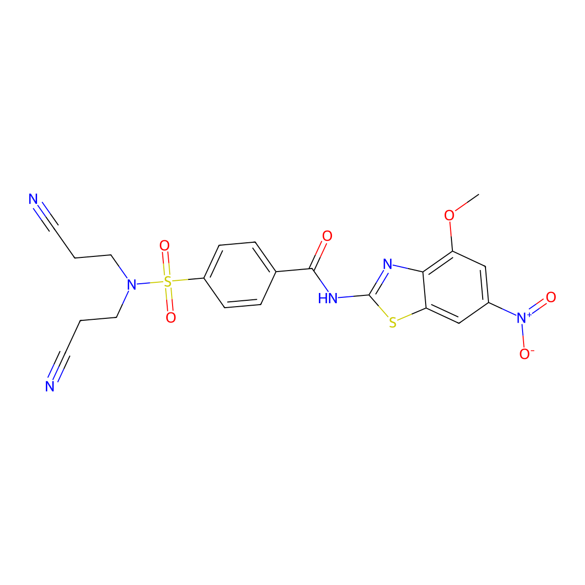 4-[bis(2-cyanoethyl)sulfamoyl]-N-(4-methoxy-6-nitro-1,3-benzothiazol-2-yl)benzamide molecular structure, CAS 325988-41-8