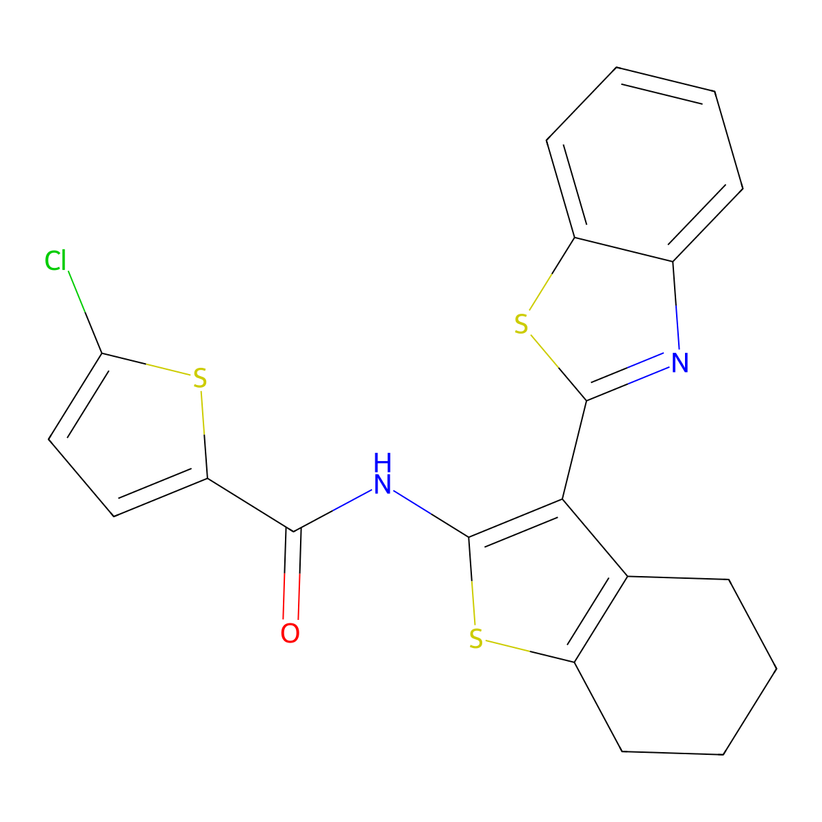 N-[3-(1,3-benzothiazol-2-yl)-4,5,6,7-tetrahydro-1-benzothiophen-2-yl]-5-chlorothiophene-2-carboxamide molecular structure, CAS 325988-46-3