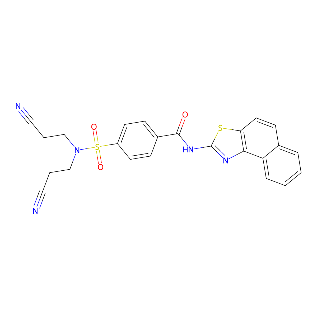 N-benzo[e][1,3]benzothiazol-2-yl-4-[bis(2-cyanoethyl)sulfamoyl]benzamide molecular structure, CAS 325988-48-5
