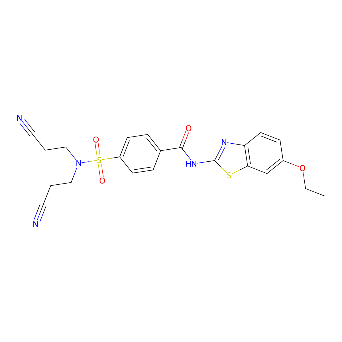 4-[bis(2-cyanoethyl)sulfamoyl]-N-(6-ethoxy-1,3-benzothiazol-2-yl)benzamide molecular structure, CAS 325988-54-3