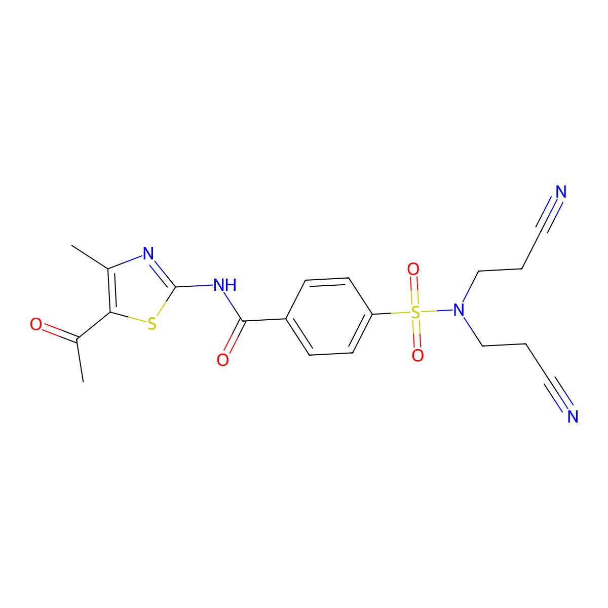 N-(5-acetyl-4-methyl-1,3-thiazol-2-yl)-4-[bis(2-cyanoethyl)sulfamoyl]benzamide molecular structure, CAS 325988-55-4