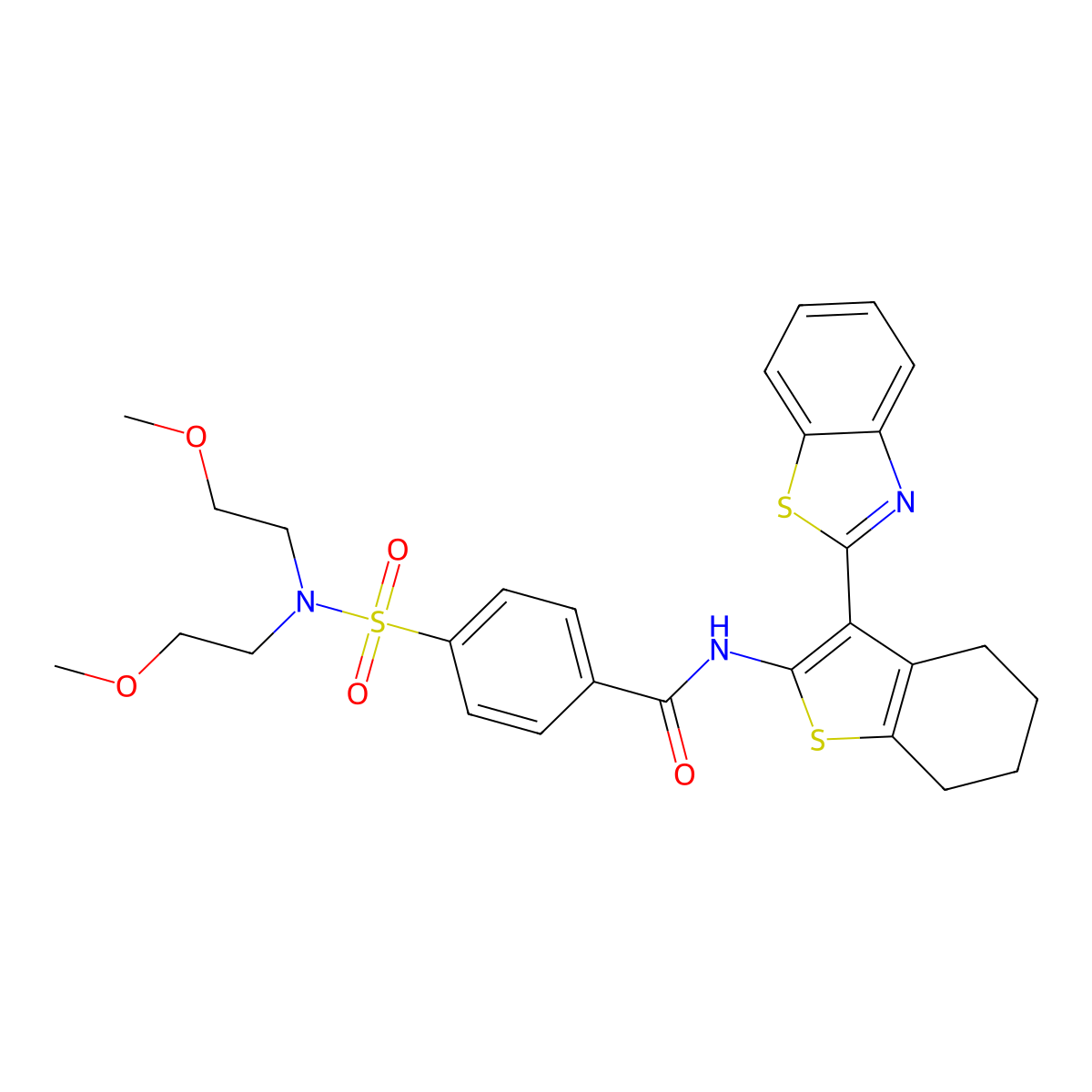 N-[3-(1,3-benzothiazol-2-yl)-4,5,6,7-tetrahydro-1-benzothiophen-2-yl]-4-[bis(2-methoxyethyl)sulfamoyl]benzamide molecular structure, CAS 325988-57-6