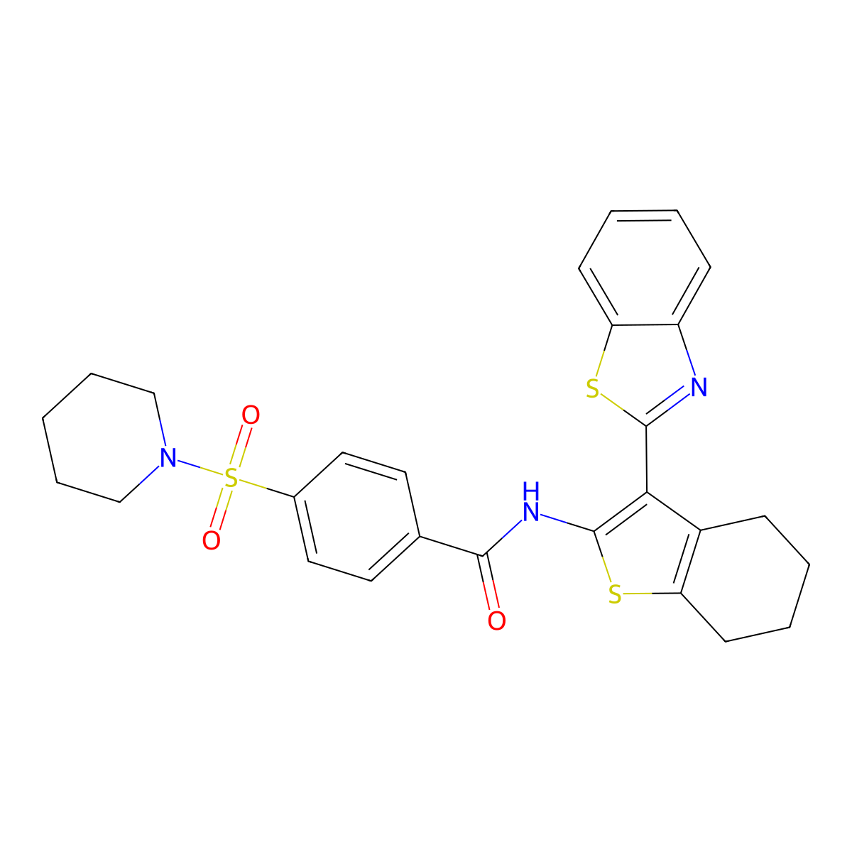 N-(3-(benzo[d]thiazol-2-yl)-4,5,6,7-tetrahydrobenzo[b]thiophen-2-yl)-4-(piperidin-1-ylsulfonyl)benzamide molecular structure, CAS 325988-58-7
