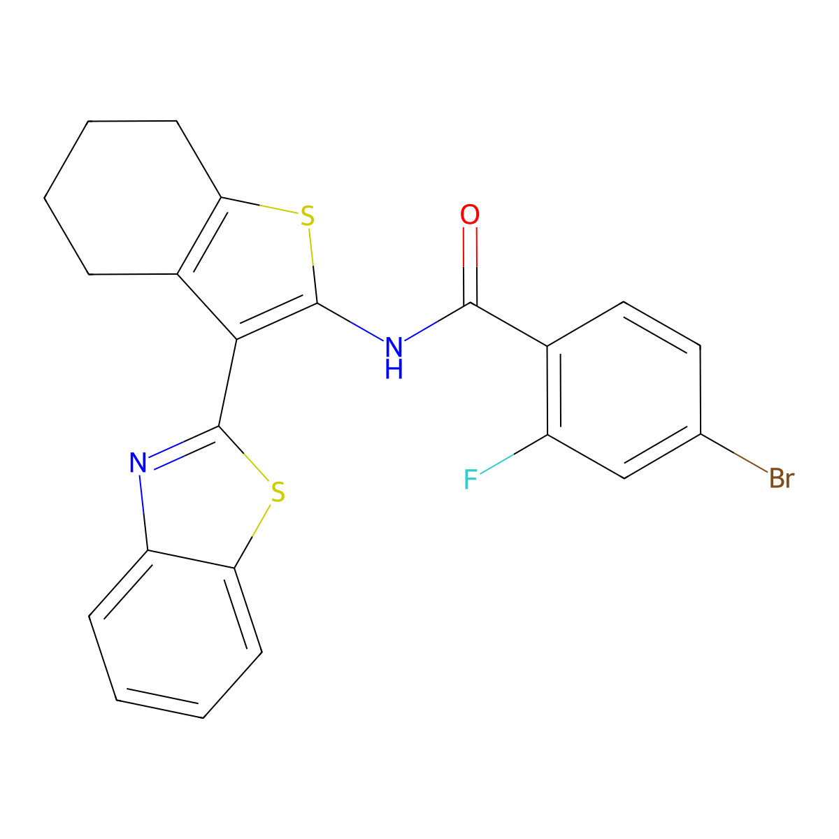 N-[3-(1,3-benzothiazol-2-yl)-4,5,6,7-tetrahydro-1-benzothiophen-2-yl]-4-bromo-2-fluorobenzamide molecular structure, CAS 325988-61-2