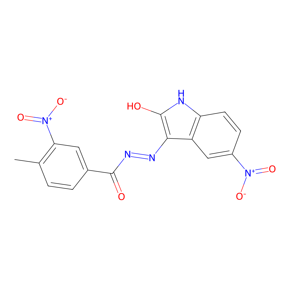 (Z)-4-methyl-3-nitro-N'-(5-nitro-2-oxoindolin-3-ylidene)benzohydrazide molecular structure, CAS 325989-34-2
