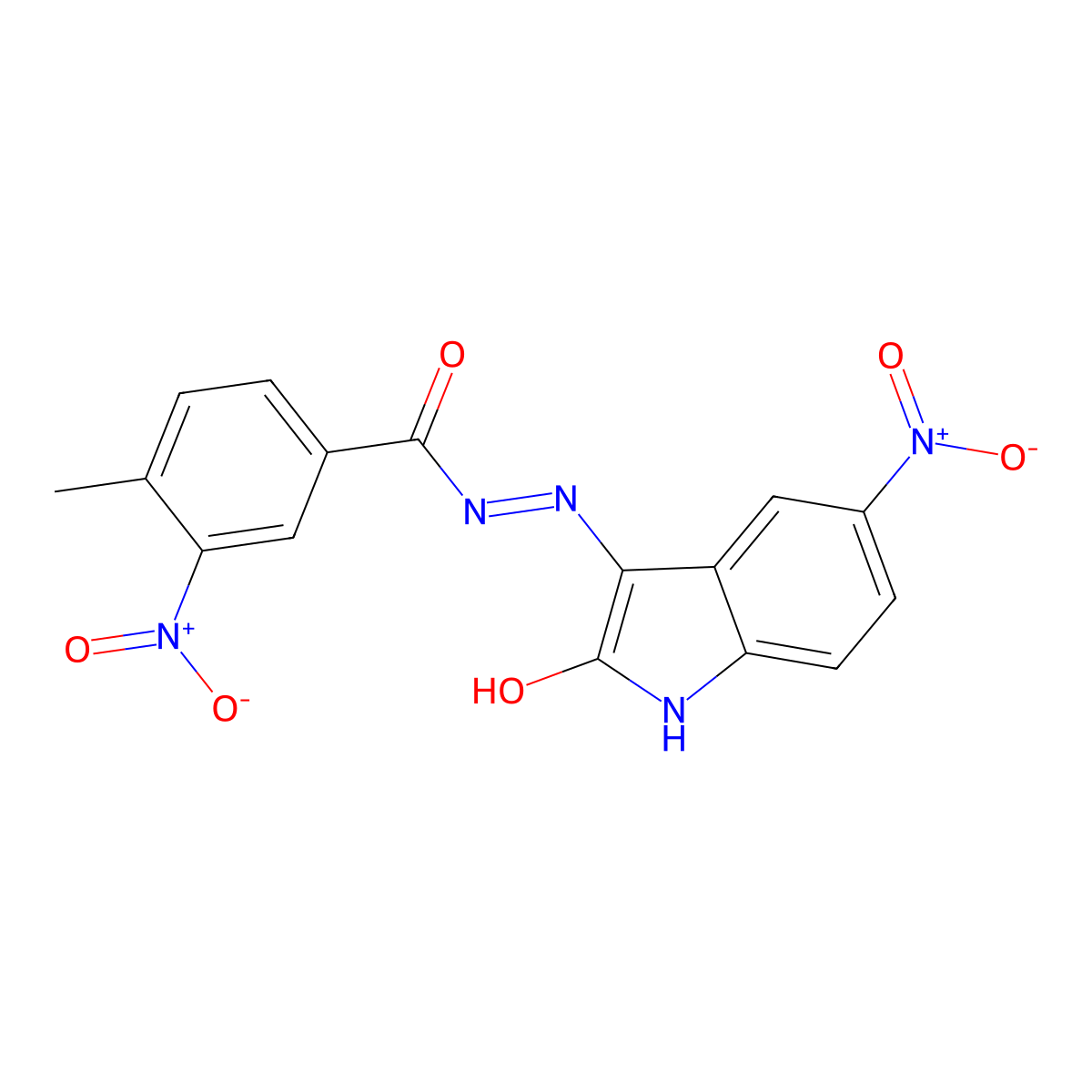 (Z)-4-methyl-3-nitro-N'-(5-nitro-2-oxoindolin-3-ylidene)benzohydrazide molecular structure, CAS 325989-34-2