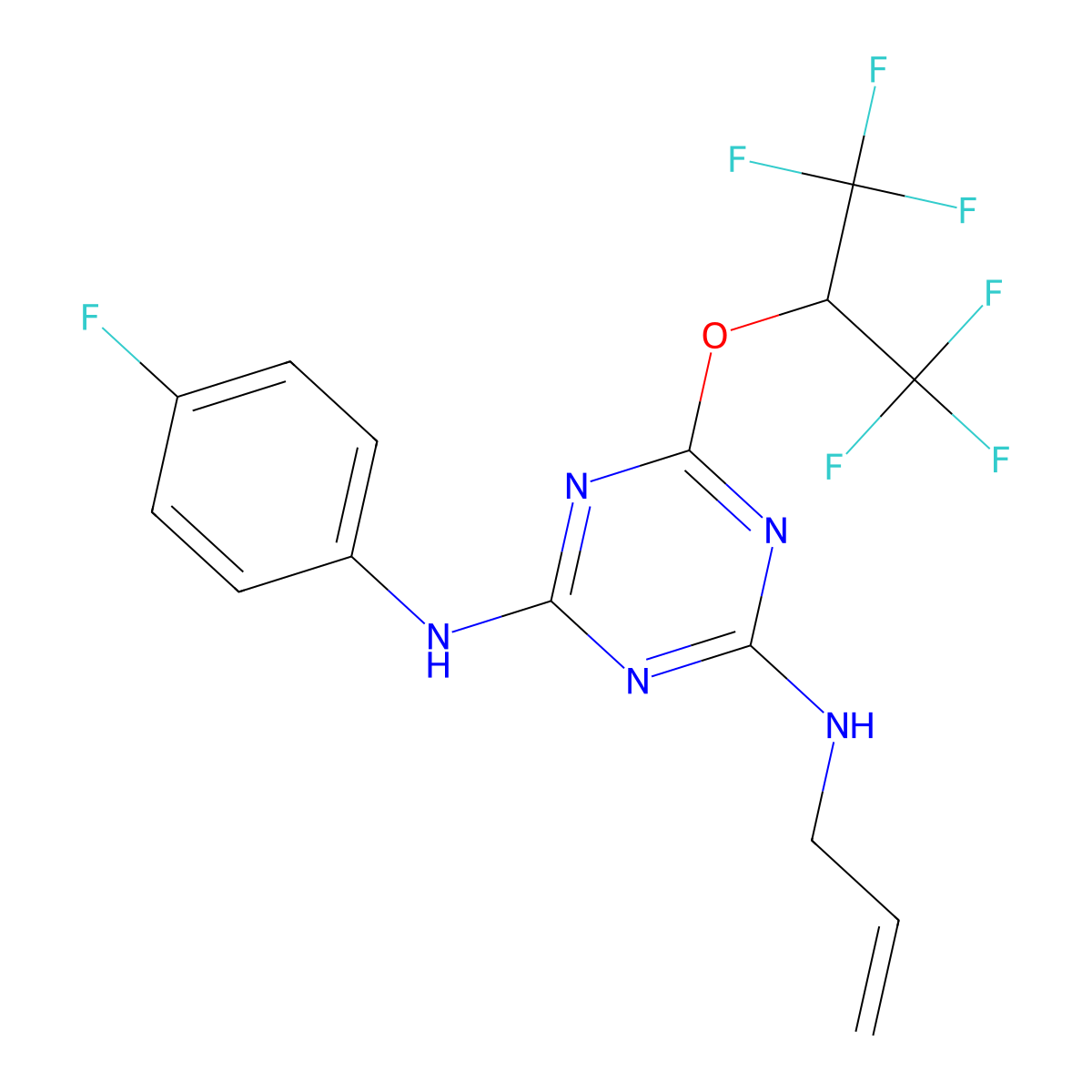 N-allyl-N'-(4-fluorophenyl)-6-[2,2,2-trifluoro-1-(trifluoromethyl)ethoxy]-1,3,5-triazine-2,4-diamine molecular structure, CAS 325989-78-4