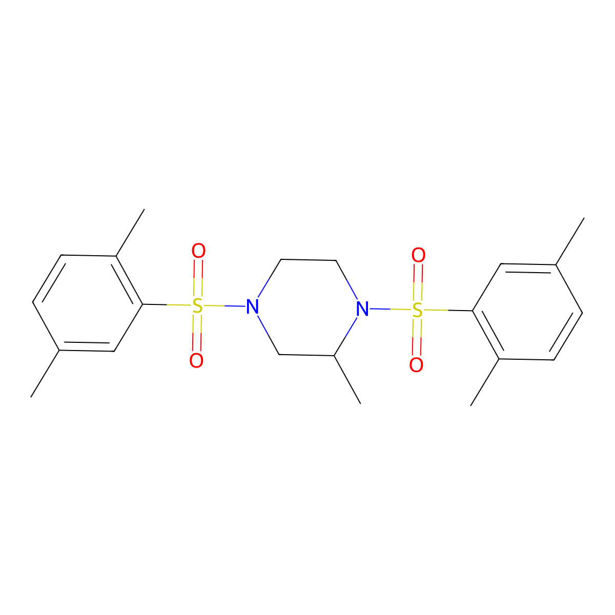 1,4-Bis[(2,5-dimethylphenyl)sulfonyl]-2-methylpiperazine molecular structure, CAS 325991-77-3