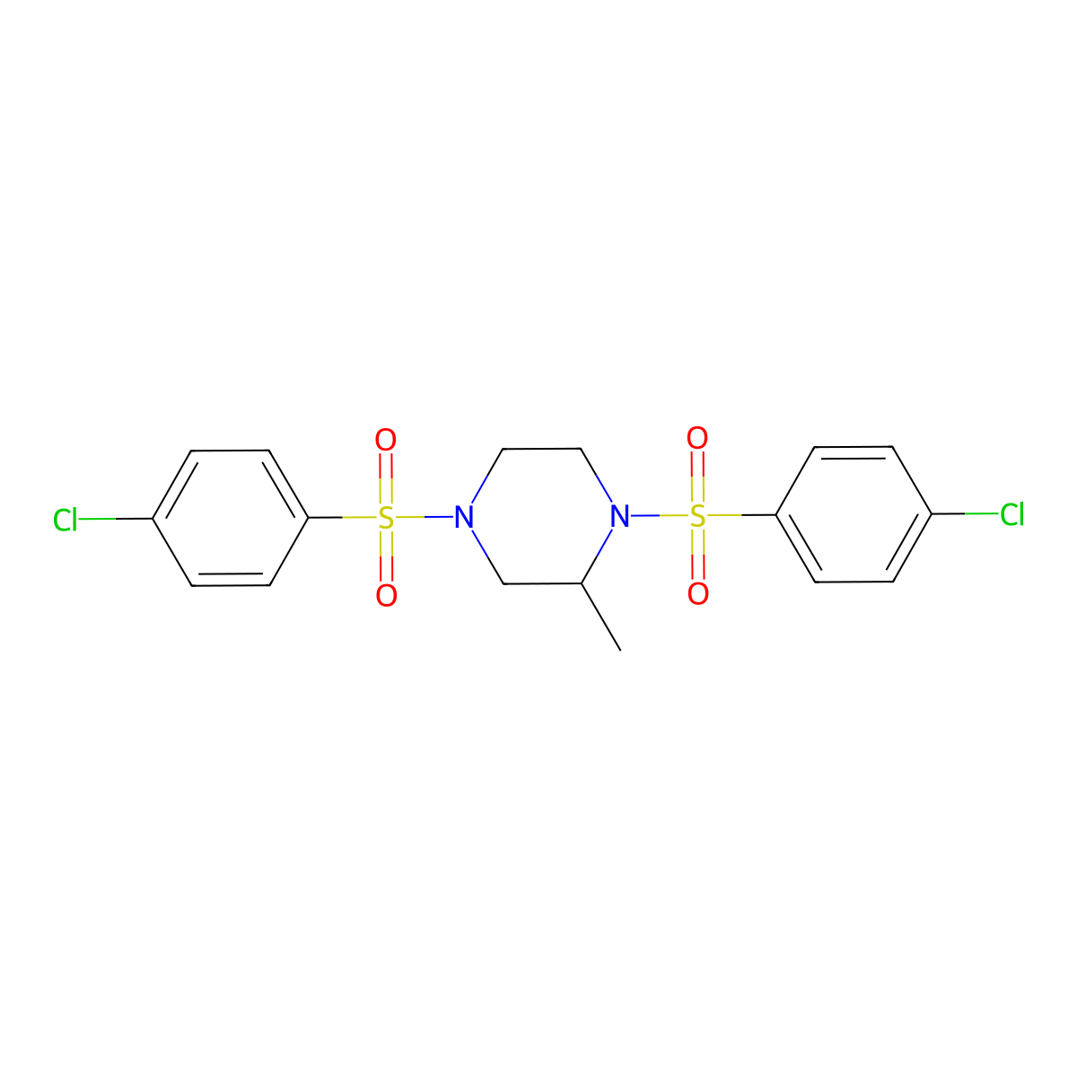 1,4-Bis[(4-chlorophenyl)sulfonyl]-2-methylpiperazine molecular structure, CAS 325991-79-5