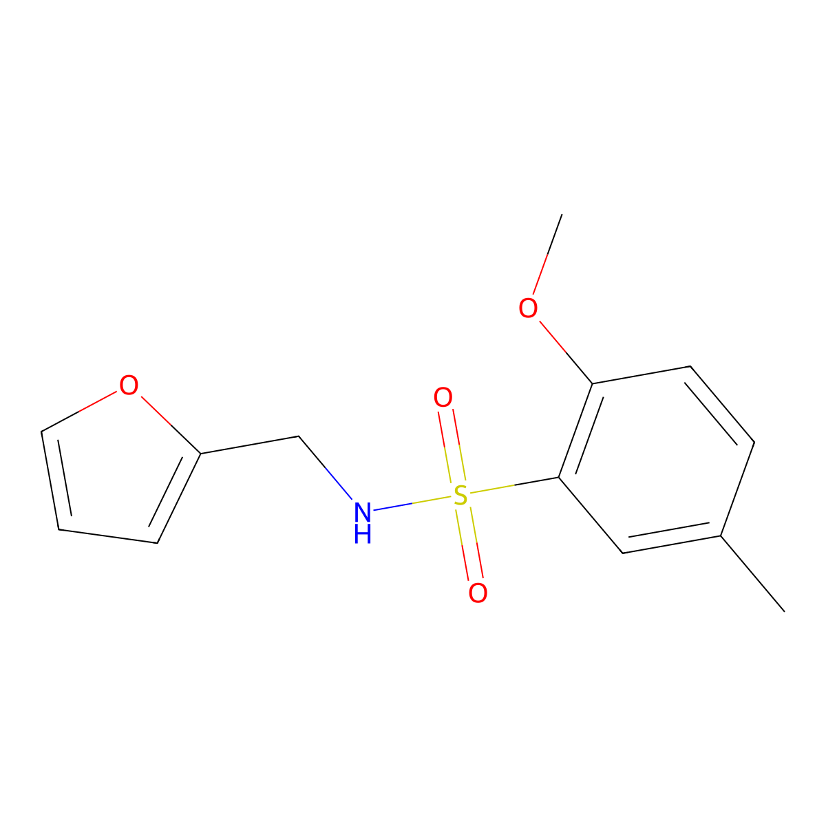 N-(furan-2-ylmethyl)-2-methoxy-5-methylbenzenesulfonamide molecular structure, CAS 325991-94-4