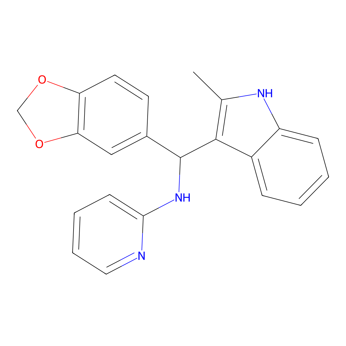 N-[1,3-benzodioxol-5-yl-(2-methyl-1H-indol-3-yl)methyl]pyridin-2-amine molecular structure, CAS 325992-46-9