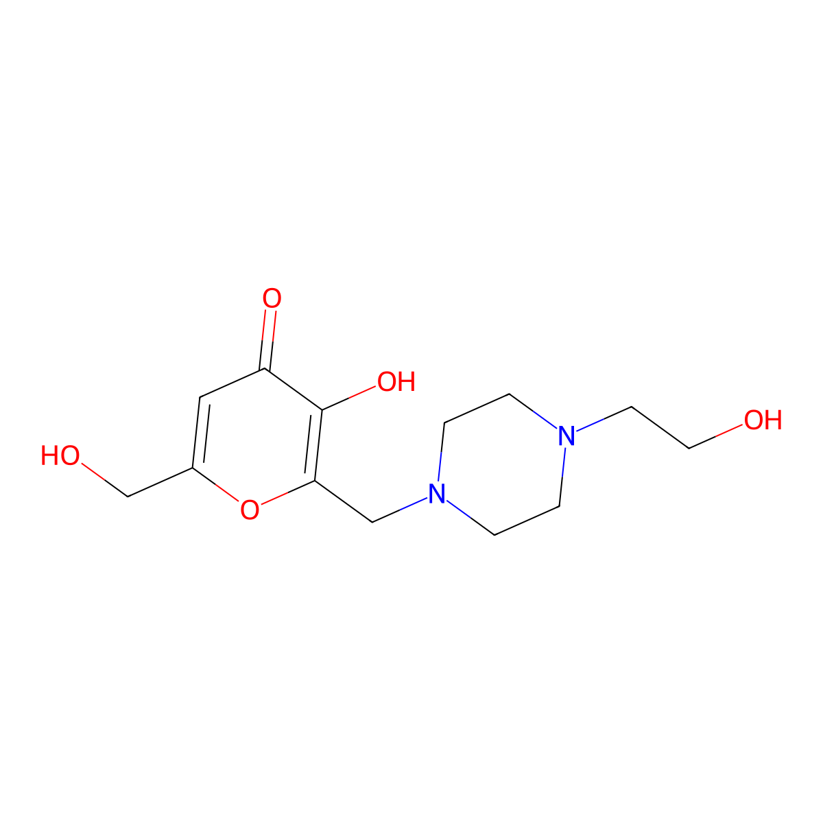 3-hydroxy-2-{[4-(2-hydroxyethyl)piperazin-1-yl]methyl}-6-(hydroxymethyl)-4H-pyran-4-one molecular structure, CAS 325992-64-1