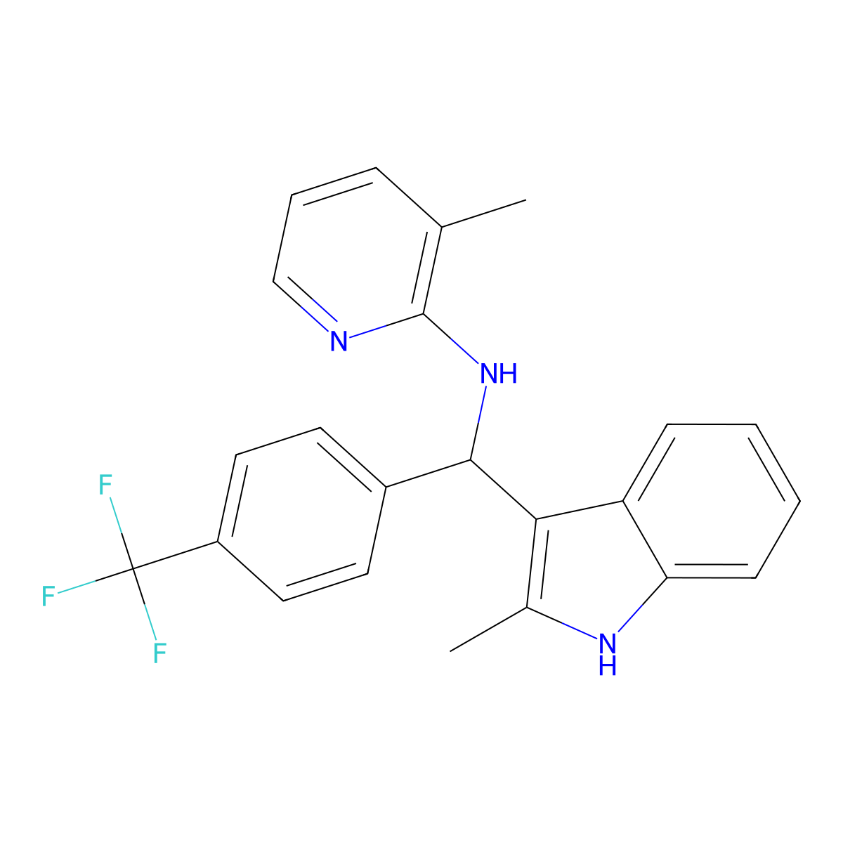 3-Methyl-N-[(2-methyl-1H-indol-3-YL)[4-(trifluoromethyl)phenyl]methyl]pyridin-2-amine molecular structure, CAS 325992-93-6
