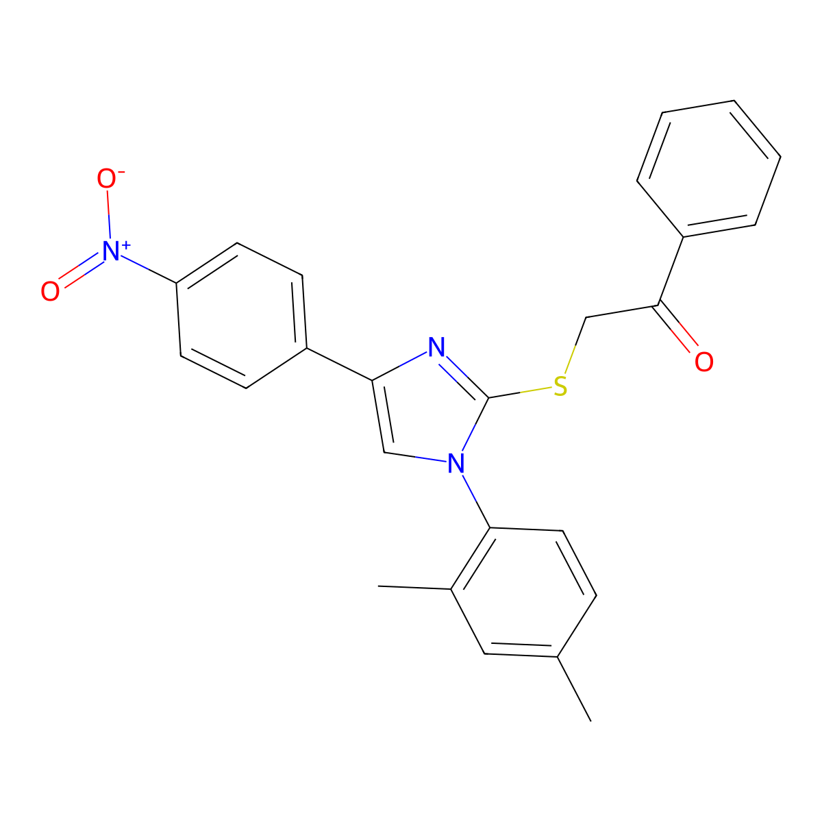 2-[1-(2,4-Dimethylphenyl)-4-(4-nitrophenyl)imidazol-2-yl]sulfanyl-1-phenylethanone molecular structure, CAS 325994-35-2