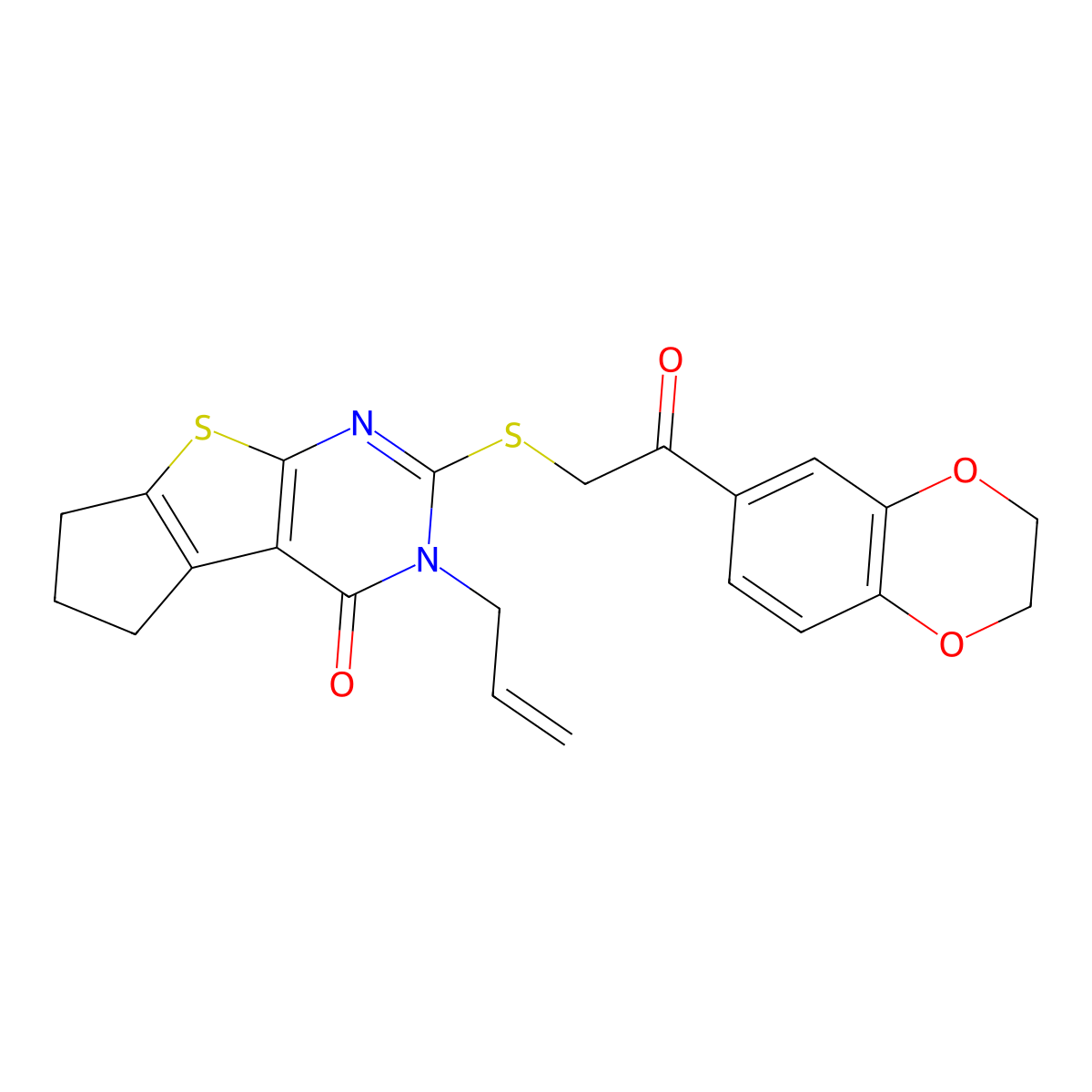 10-{[2-(2,3-Dihydro-1,4-benzodioxin-6-yl)-2-oxoethyl]sulfanyl}-11-(prop-2-en-1-yl)-7-thia-9,11-diazatricyclo[6.4.0.0^{2,6}]dodeca-1(8),2(6),9-trien-12-one molecular structure, CAS 325994-37-4