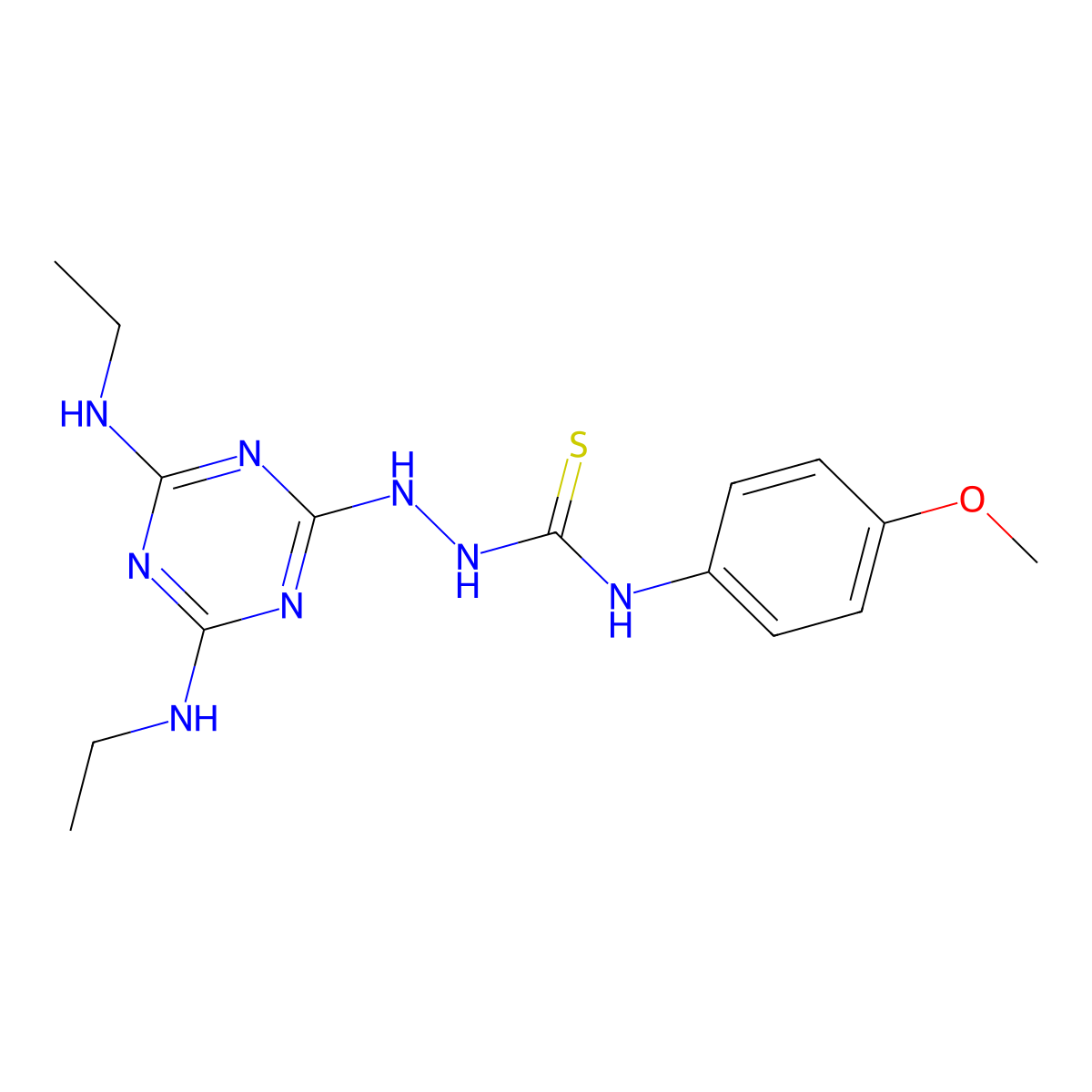 2-(4,6-bis(ethylamino)-1,3,5-triazin-2-yl)-N-(4-methoxyphenyl)hydrazinecarbothioamide molecular structure, CAS 325994-48-7