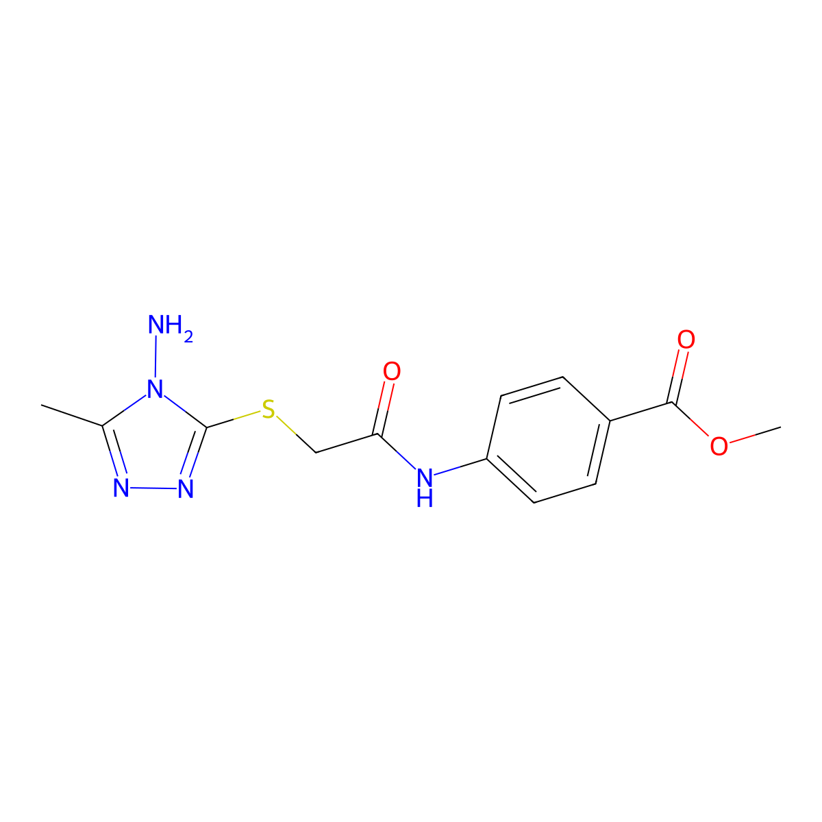 Methyl 4-[[2-[(4-amino-5-methyl-1,2,4-triazol-3-yl)sulfanyl]acetyl]amino]benzoate molecular structure, CAS 325994-75-0