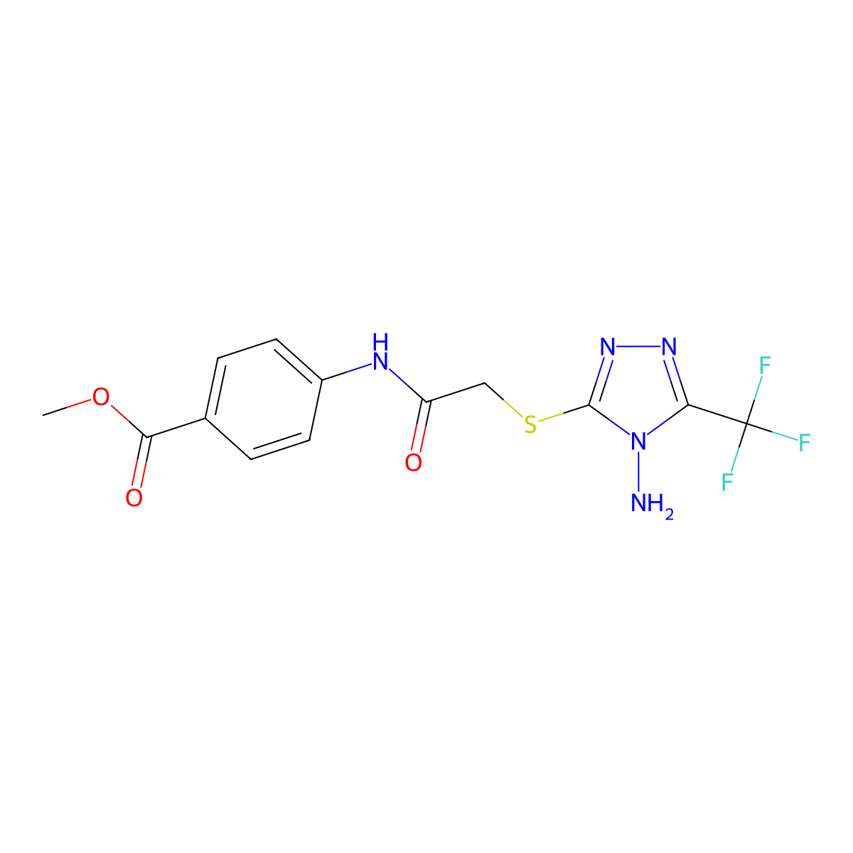 Methyl 4-((((4-amino-5-(trifluoromethyl)-4H-1,2,4-triazol-3-YL)sulfanyl)acetyl)amino)benzoate molecular structure, CAS 325994-97-6