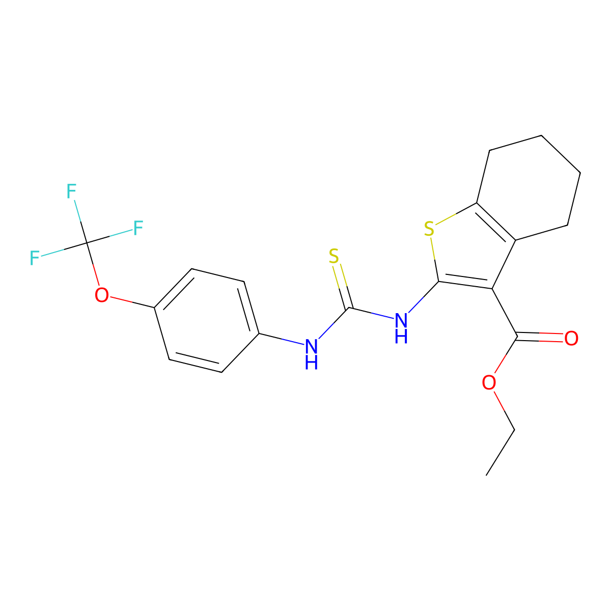 Ethyl 2-((thioxo((4-(trifluoromethoxy)phenyl)amino)methyl)amino)-4,5,6,7-tetrahydrobenzo[B]thiophene-3-carboxylate molecular structure, CAS 325995-03-7