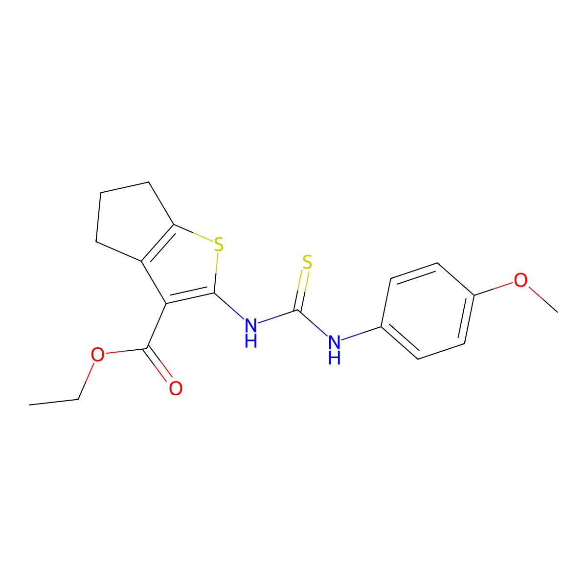 ethyl 2-{[(4-methoxyanilino)carbothioyl]amino}-5,6-dihydro-4H-cyclopenta[b]thiophene-3-carboxylate molecular structure, CAS 325995-04-8