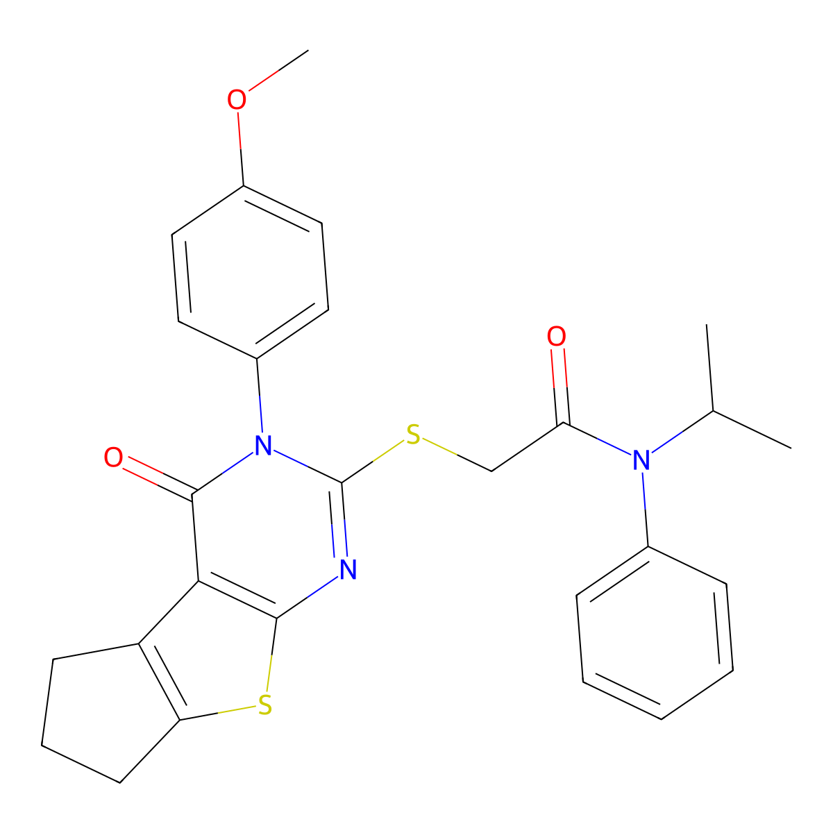 N-isopropyl-2-((3-(4-methoxyphenyl)-4-oxo-4,5,6,7-tetrahydro-3H-cyclopenta[4,5]thieno[2,3-d]pyrimidin-2-yl)thio)-N-phenylacetamide molecular structure, CAS 325995-05-9