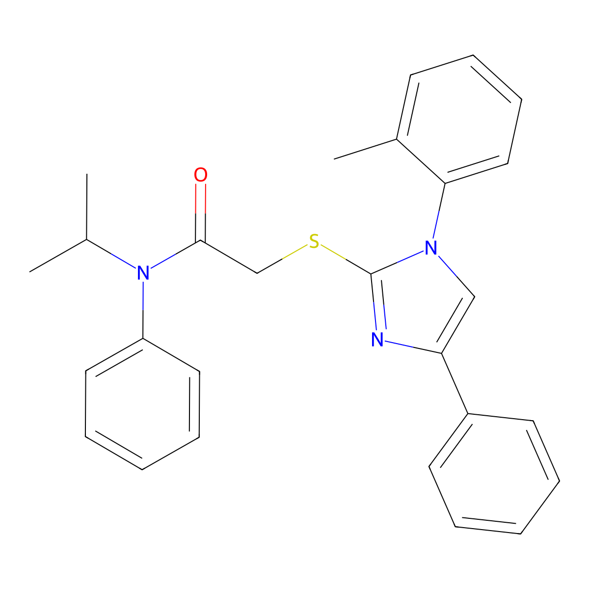 N-isopropyl-N-phenyl-2-((4-phenyl-1-(o-tolyl)-1H-imidazol-2-yl)thio)acetamide molecular structure, CAS 325995-10-6