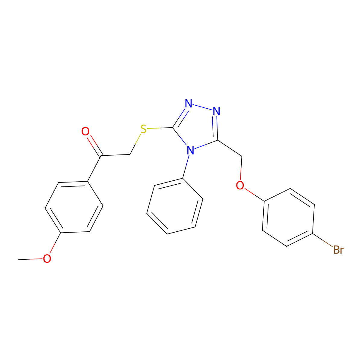 2-[[5-[(4-Bromophenoxy)methyl]-4-phenyl-1,2,4-triazol-3-yl]sulfanyl]-1-(4-methoxyphenyl)ethanone molecular structure, CAS 325996-15-4