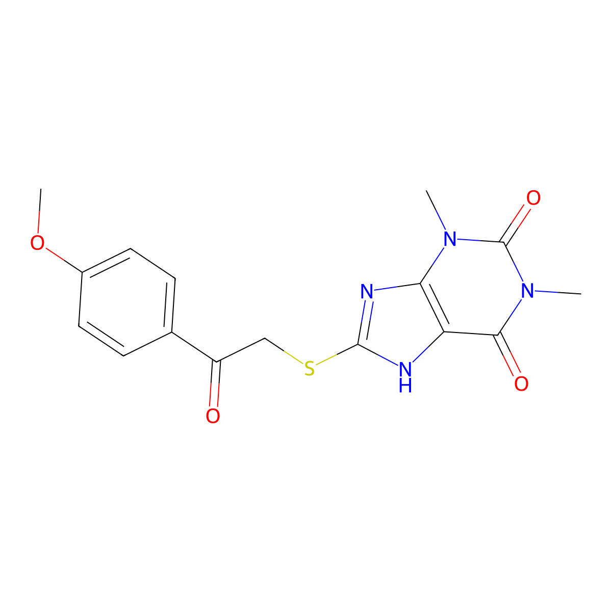 8-((2-(4-methoxyphenyl)-2-oxoethyl)thio)-1,3-dimethyl-1H-purine-2,6(3H,7H)-dione molecular structure, CAS 325996-24-5