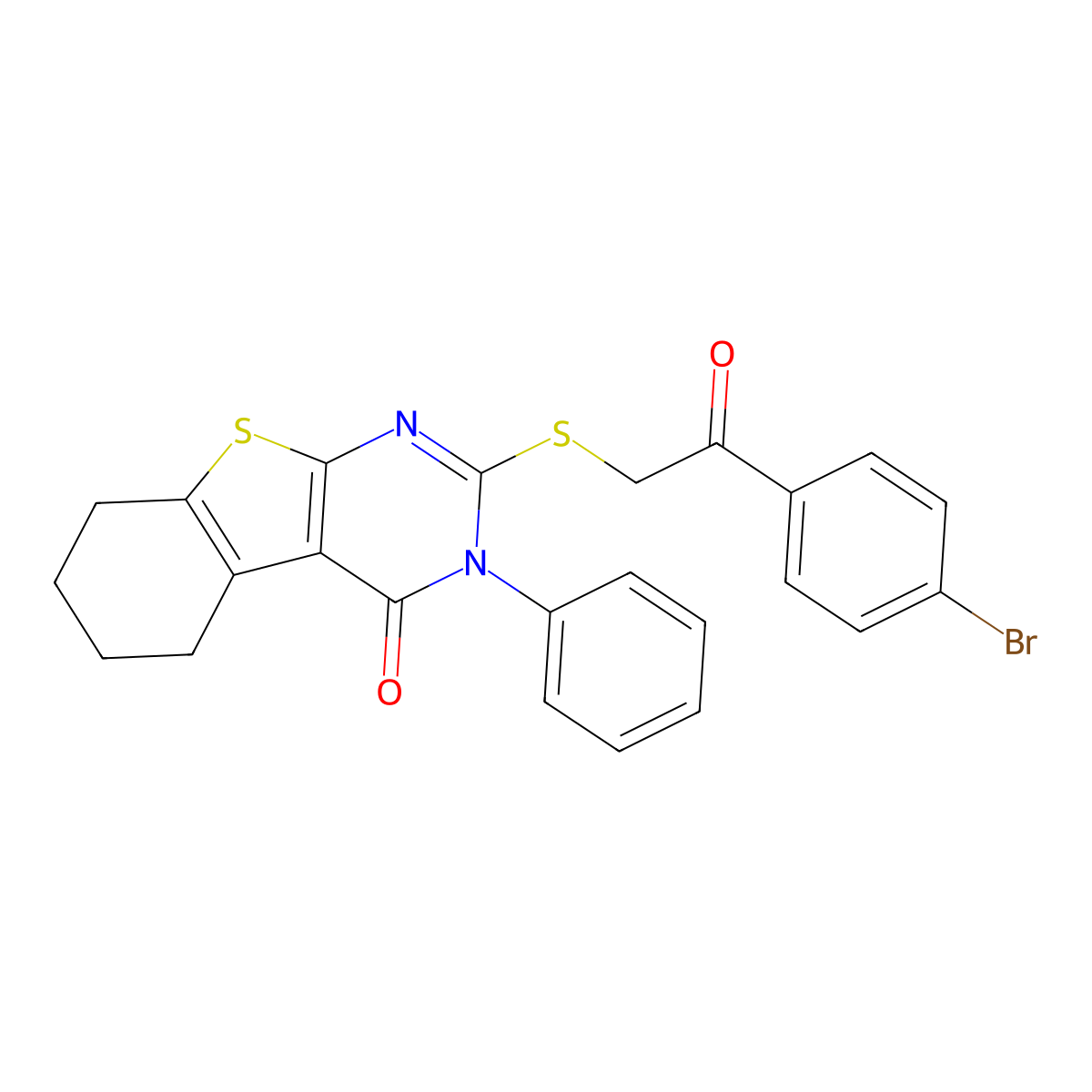 2-[2-(4-Bromophenyl)-2-oxoethyl]sulfanyl-3-phenyl-5,6,7,8-tetrahydro-[1]benzothiolo[2,3-d]pyrimidin-4-one molecular structure, CAS 325996-39-2